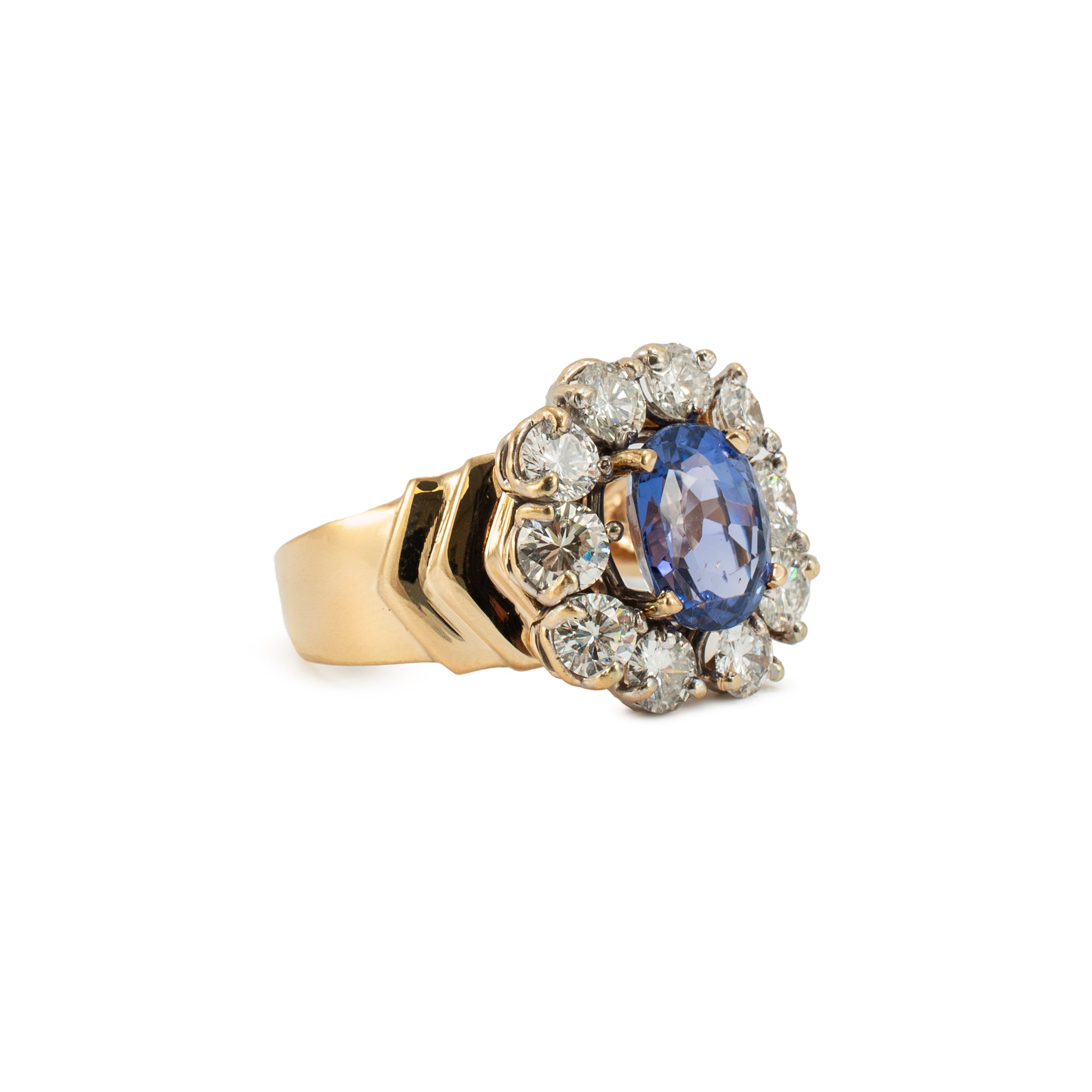 Vintage 14K Yellow Gold 2.88ct Gia Ceylon Sapphire Halo Diamond Cocktail Ring