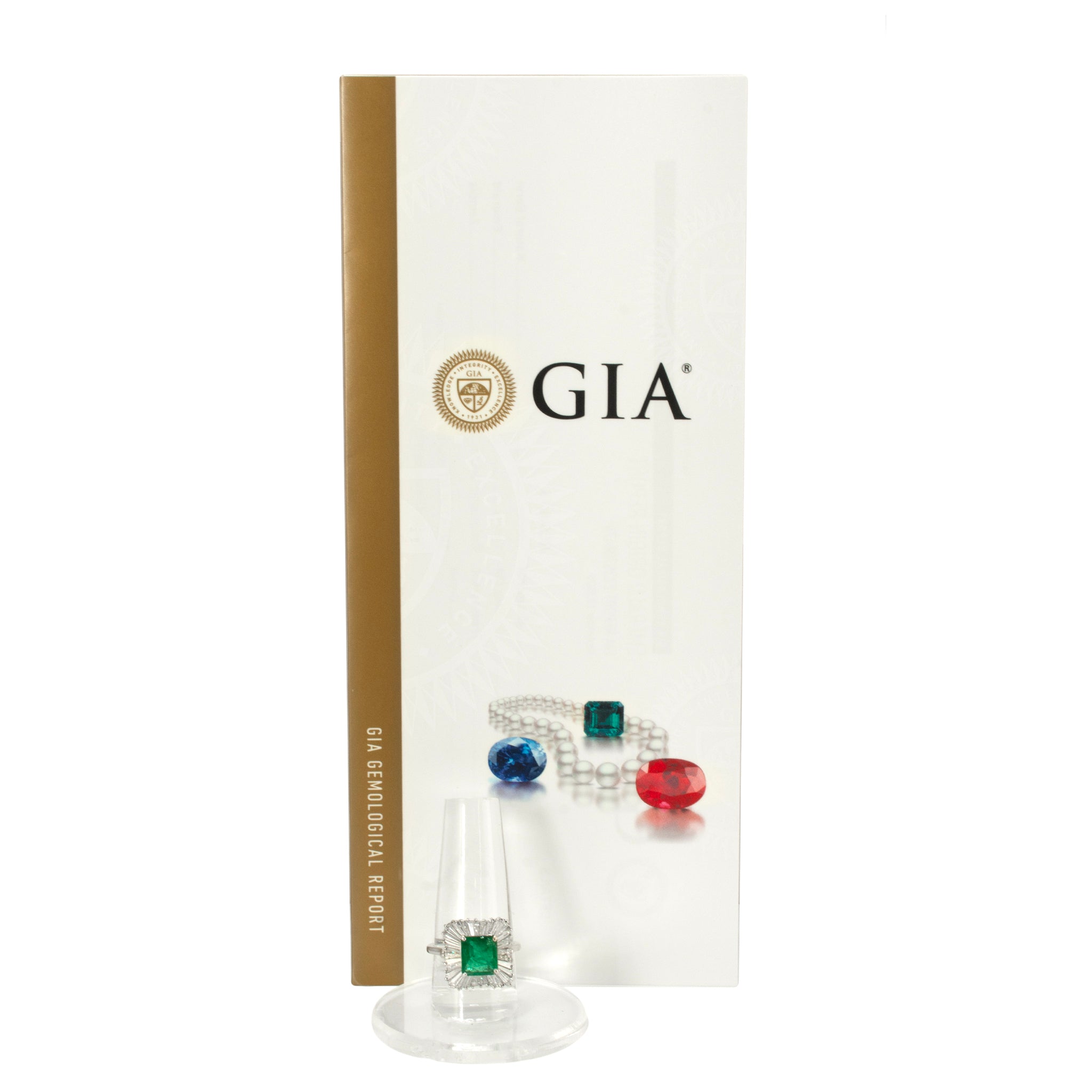 14K White Gold GIA 3.79 Ctw Emerald Baguette Diamond Ballerina Cocktail Ring