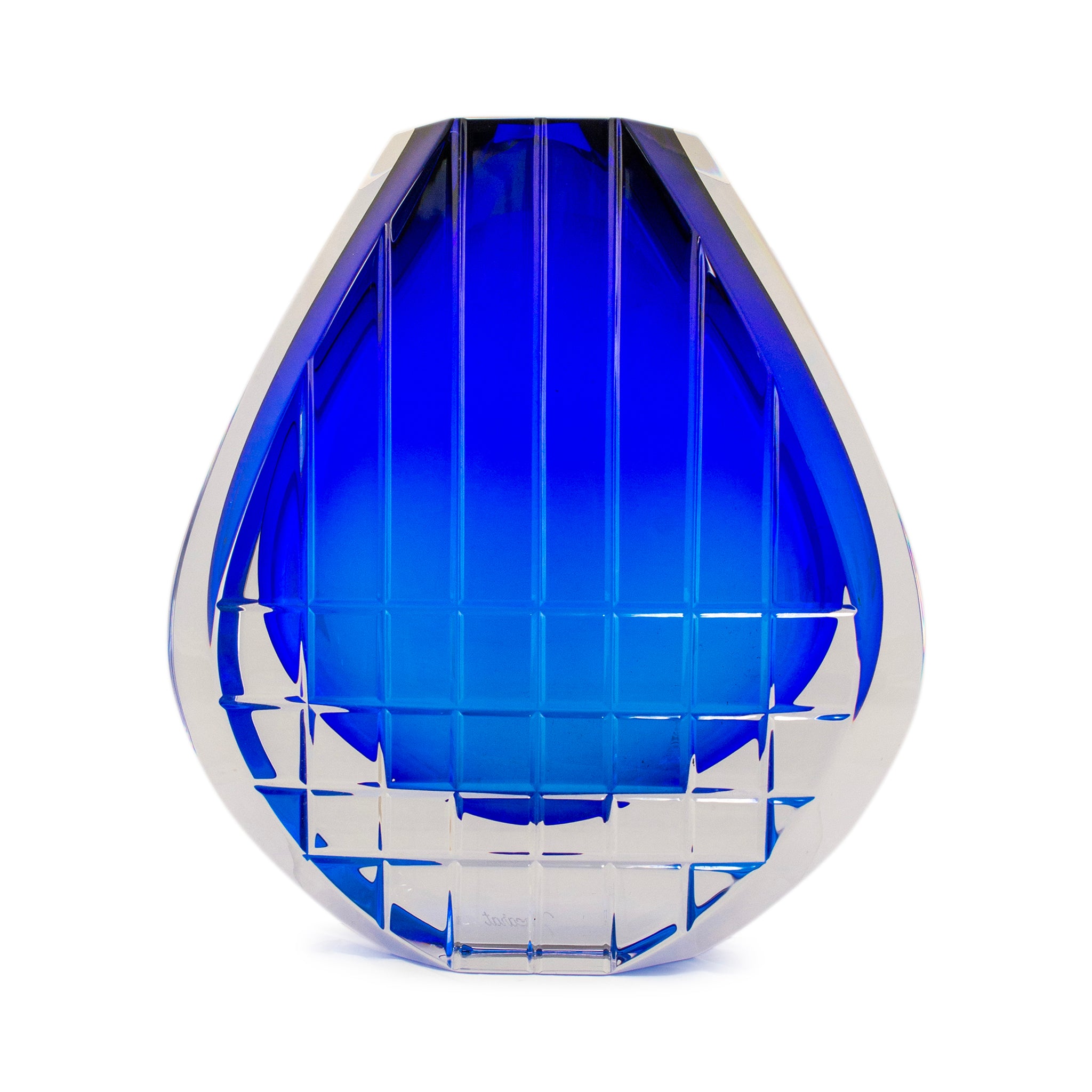 Baccarat France Crystal Neptune Elegant Clear Cobalt Blue Glass Vase