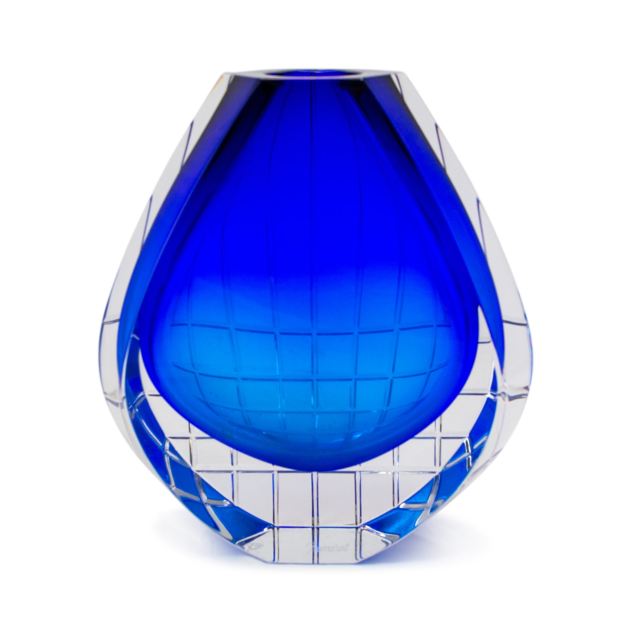 Baccarat France Crystal Neptune Elegant Clear Cobalt Blue Glass Vase