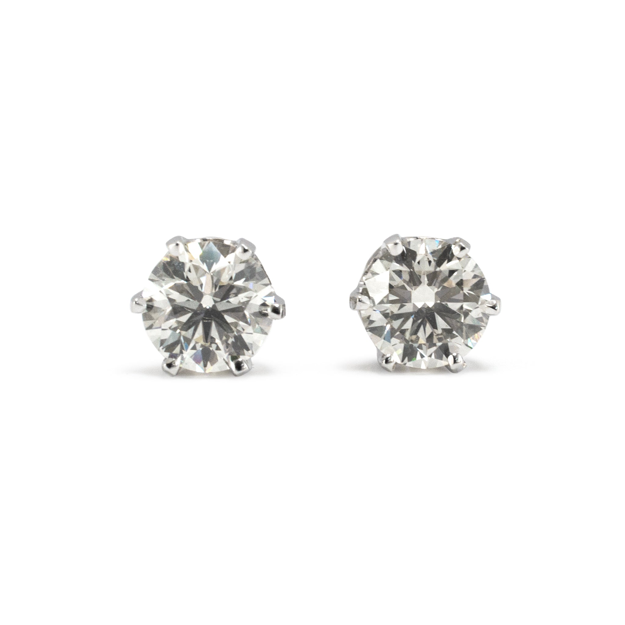 14K White Gold 6 Prong Screw Back 2.60 CT Round Diamond Stud Earrings