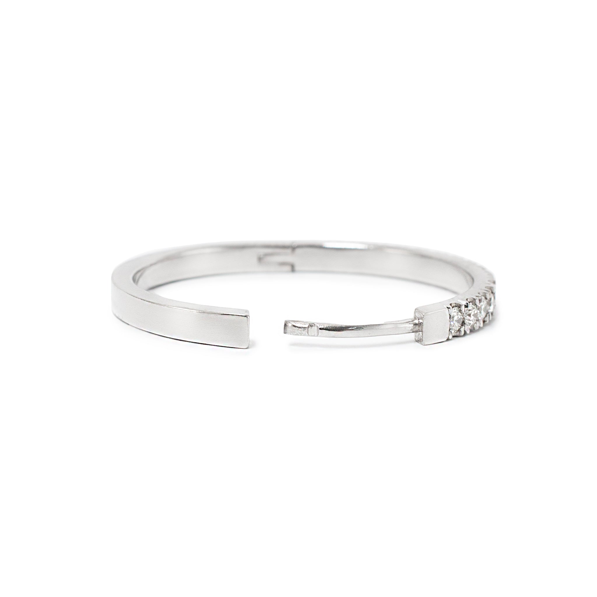 Ladies 14K White Gold Half Eternity 1.22ct Pave Diamond Hoop Earrings