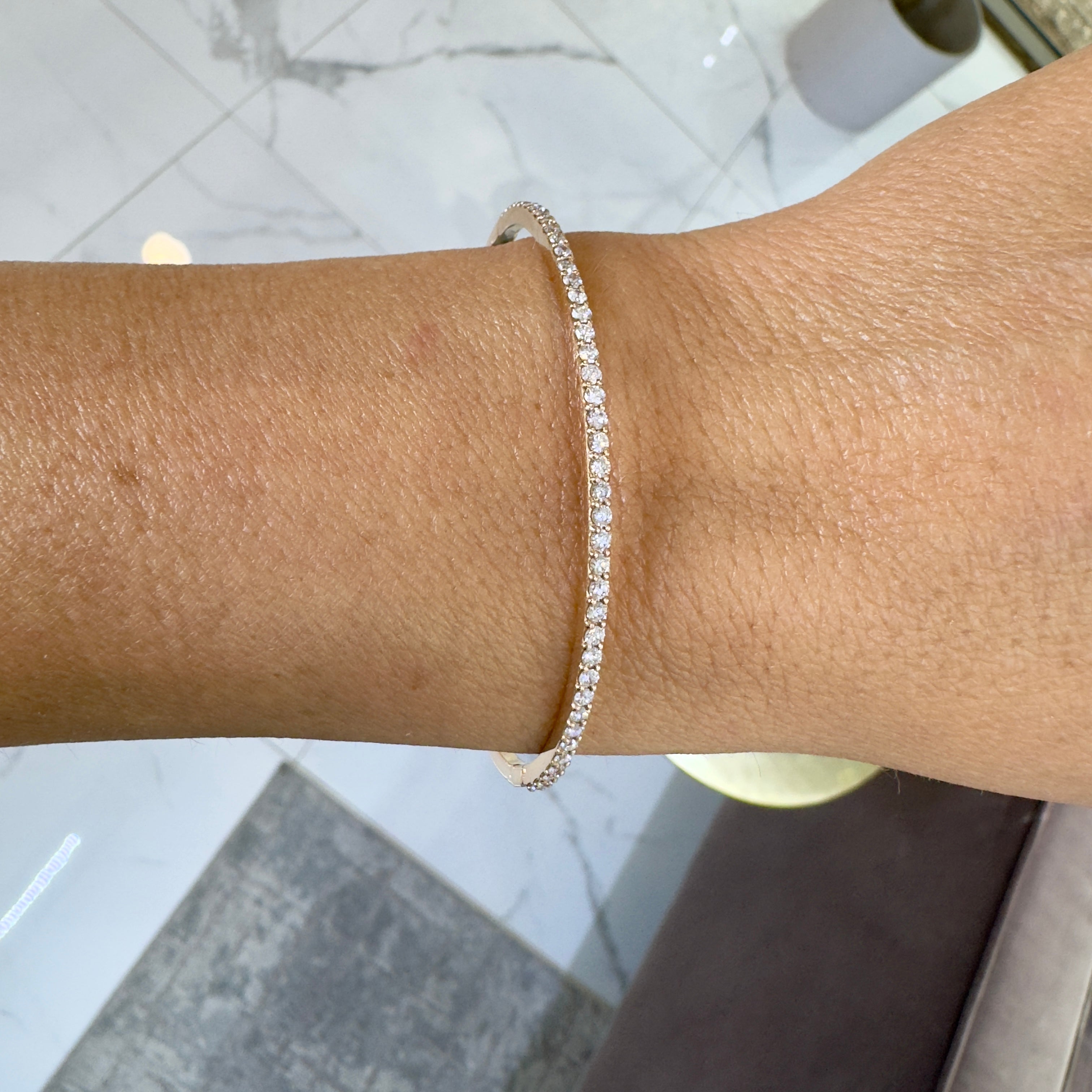 14K Rose Gold Half Eternity Tennis 1.35ct Diamond Bangle Bracelet