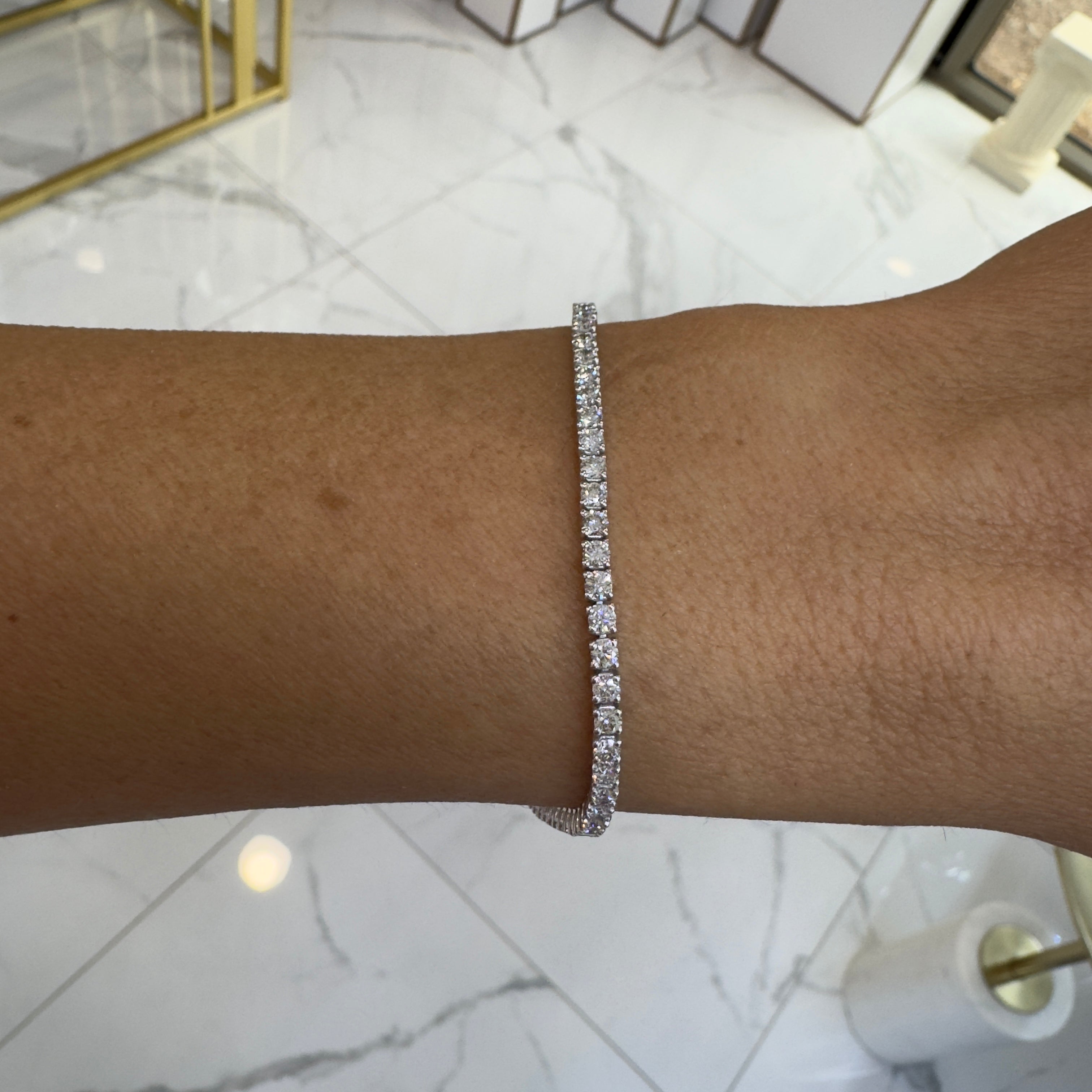 14K White Gold 4-Prong 3.28ct Diamond Tennis Bracelet