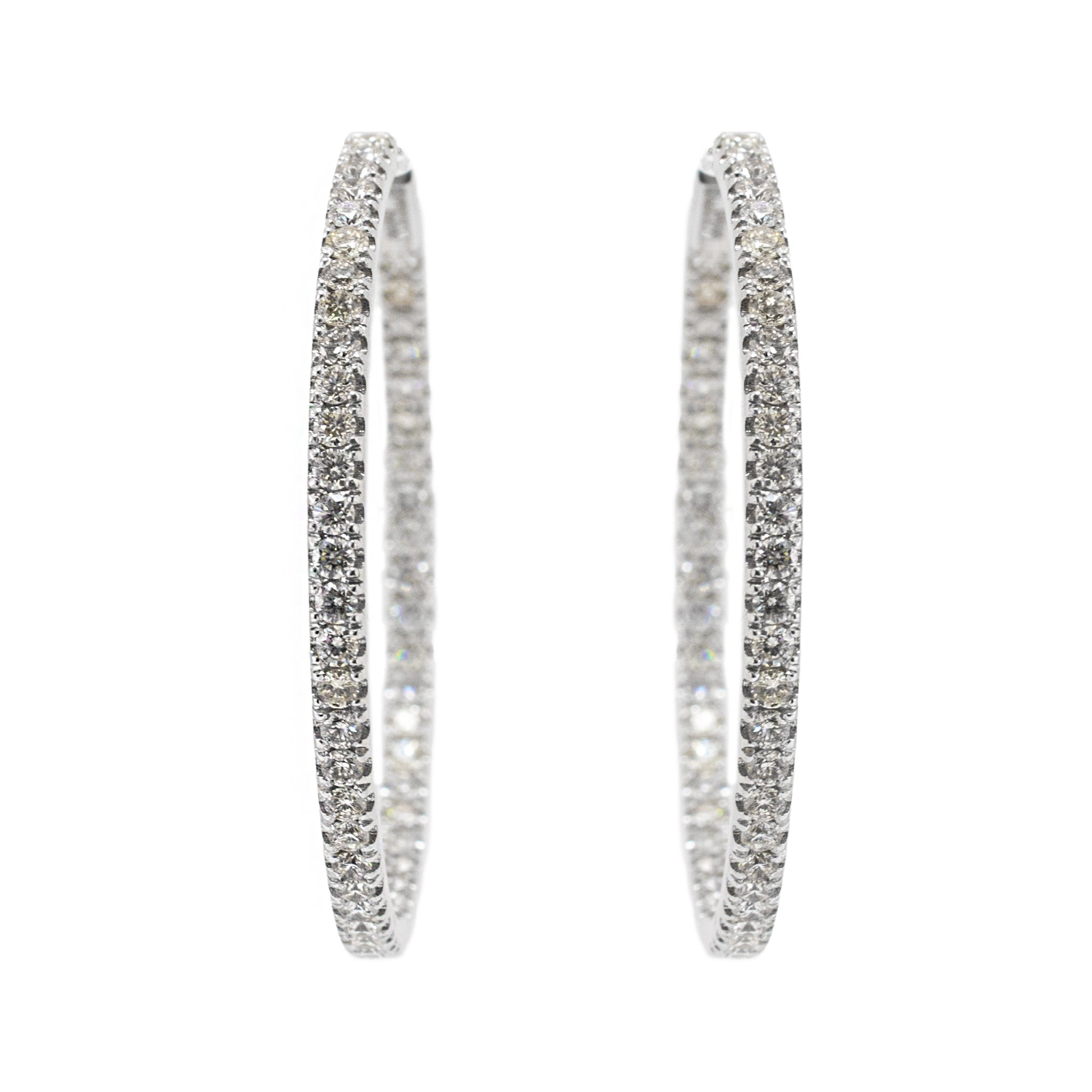 Ladies 14K White Gold Inside Out 3.56ct Pave Diamond Hoop Earrings