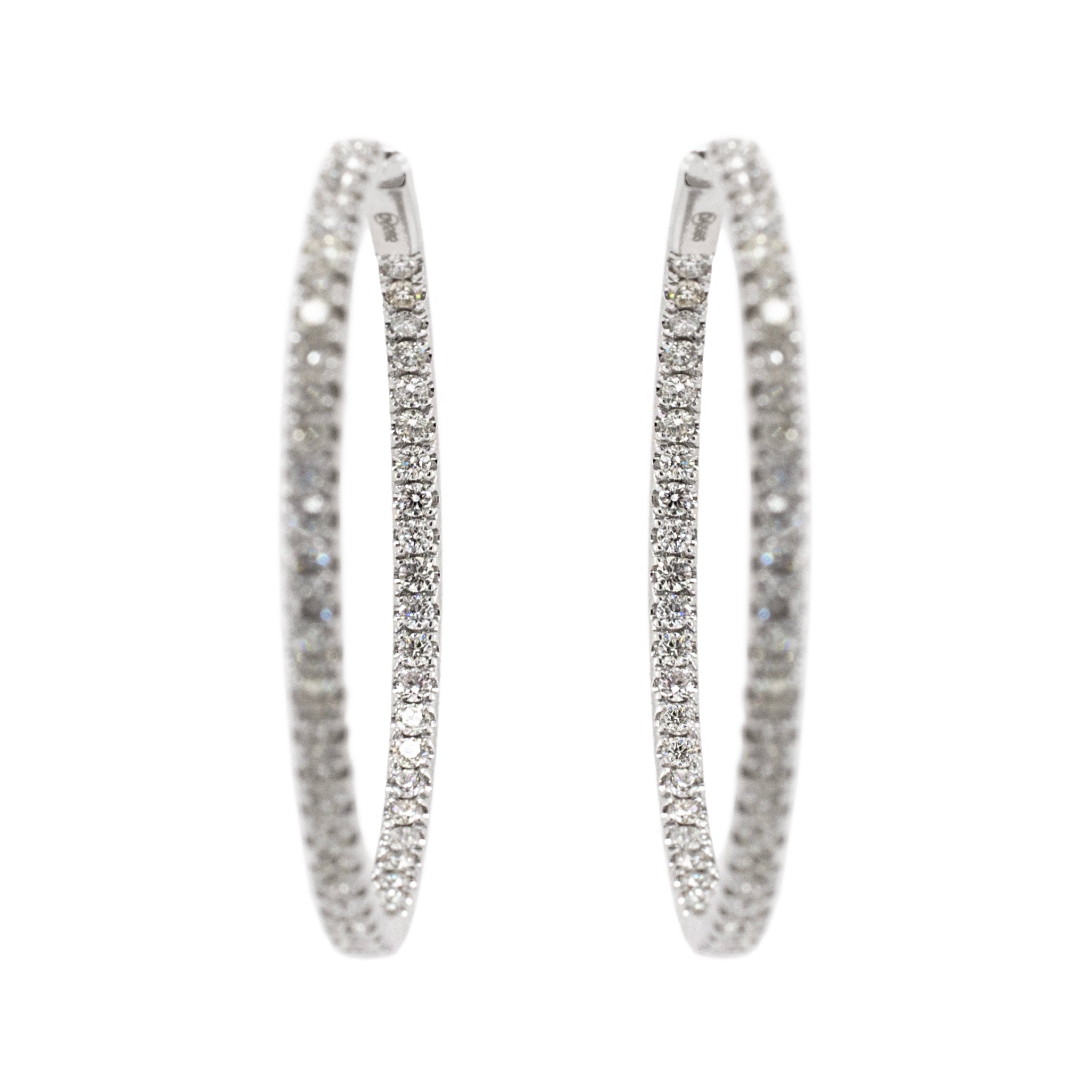 Ladies 14K White Gold Inside Out 3.56ct Pave Diamond Hoop Earrings