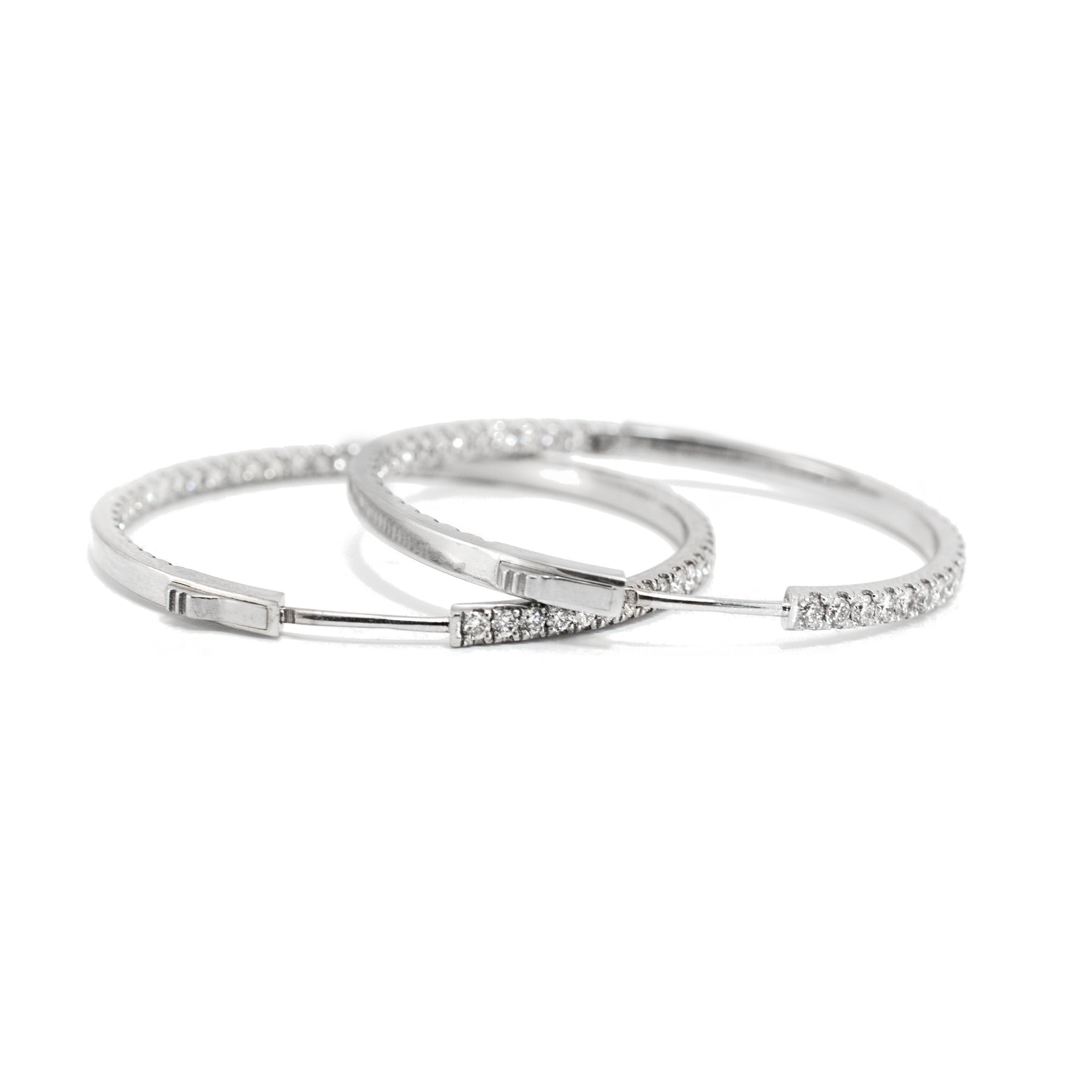 Ladies 14K White Gold Inside Out 3.56ct Pave Diamond Hoop Earrings