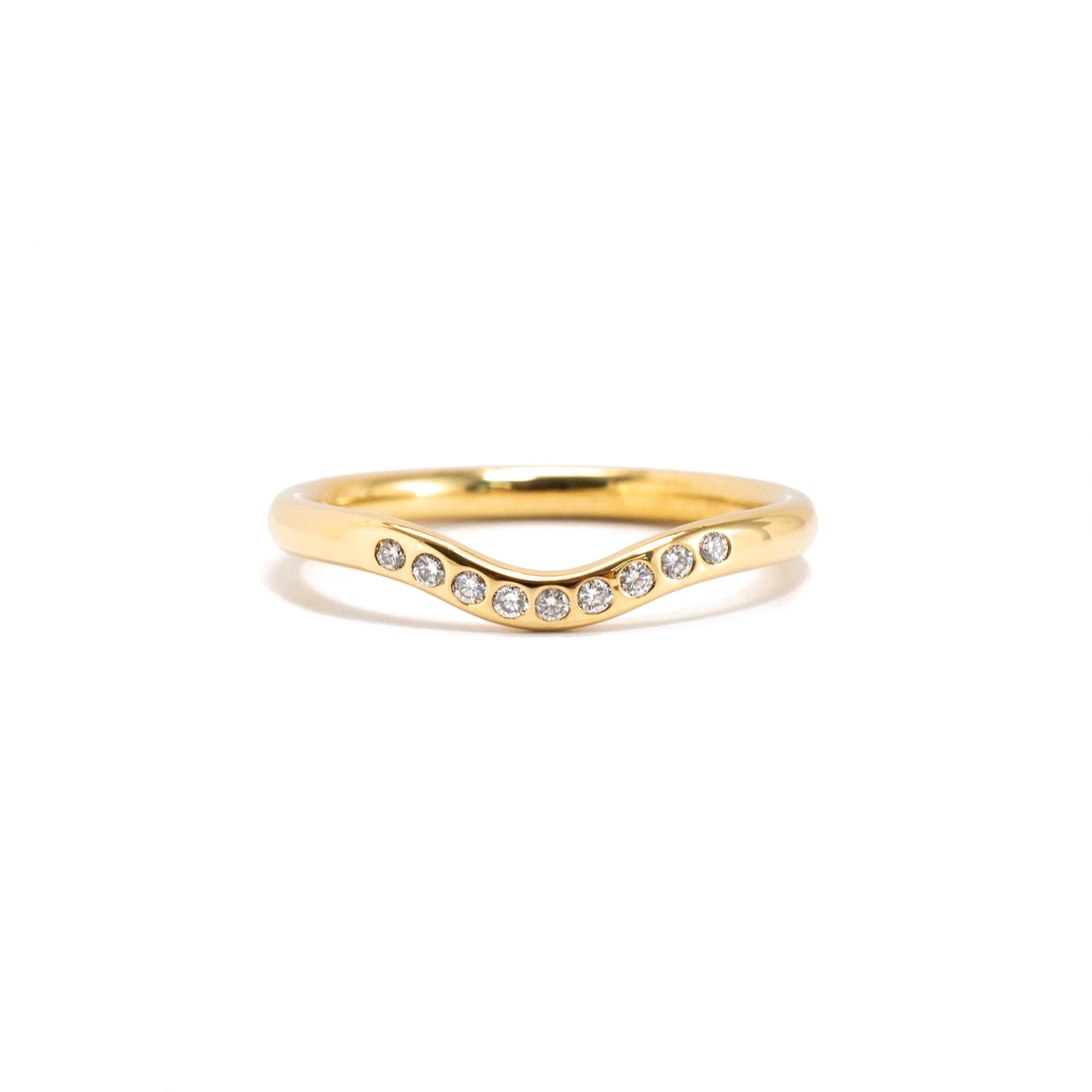 Tiffany & Co. 18K Yellow Gold Elsa Peretti Curved Diamond Wedding Band Ring