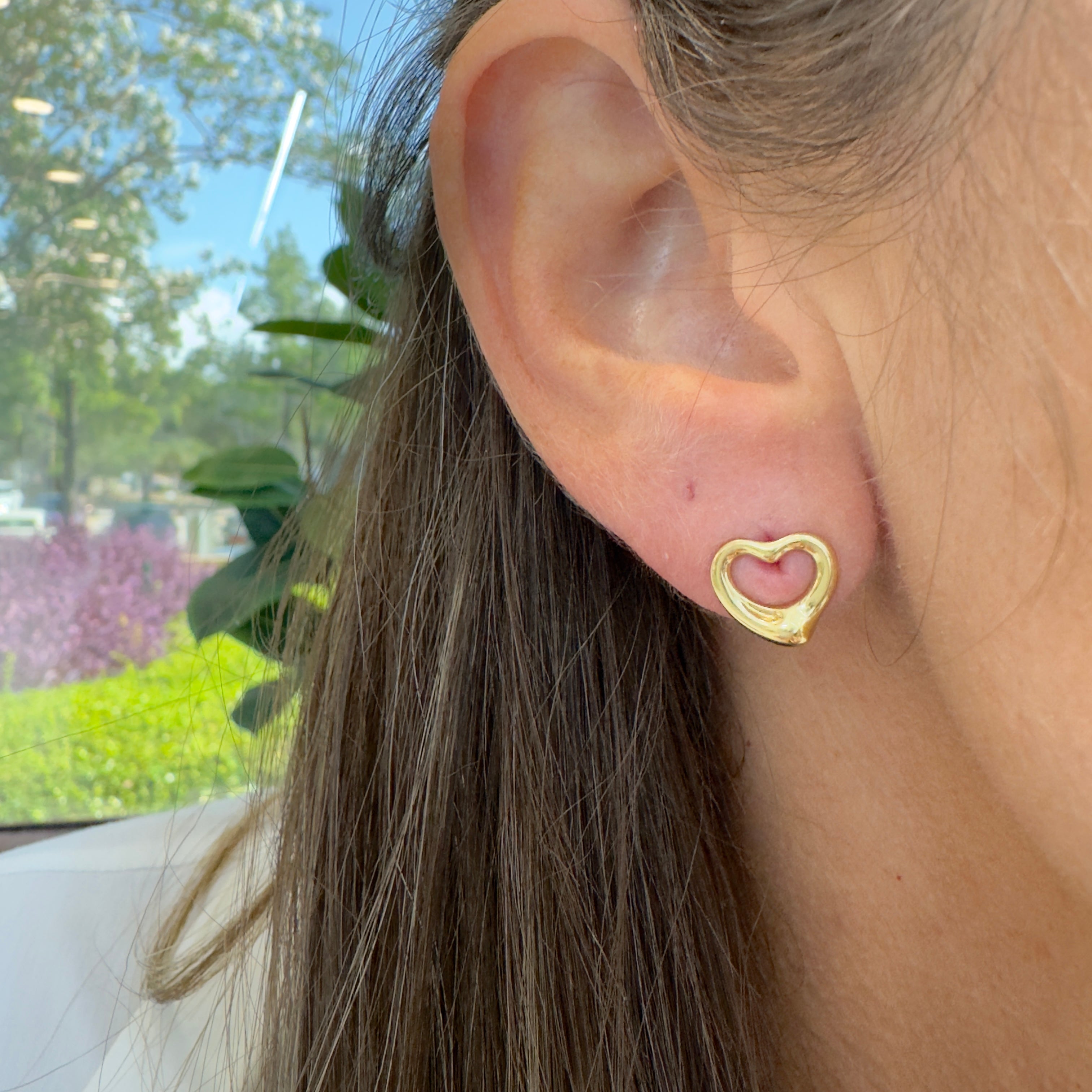 Tiffany & Co. Elsa Peretti Open Heart 11mm 18K Yellow Gold Stud Earrings
