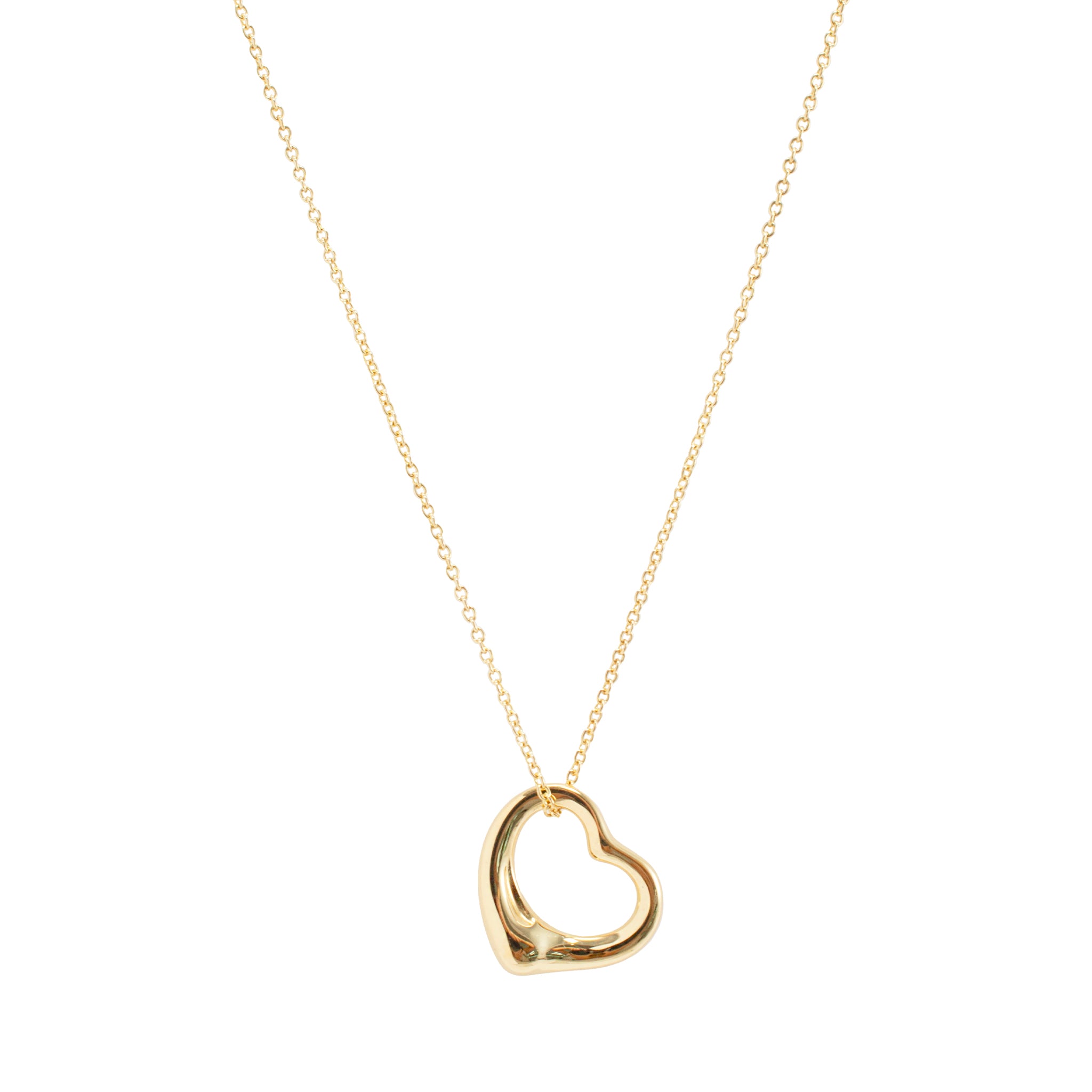 Tiffany & Co. Elsa Peretti 18K Yellow Gold 16MM Open Heart Pendant Necklace
