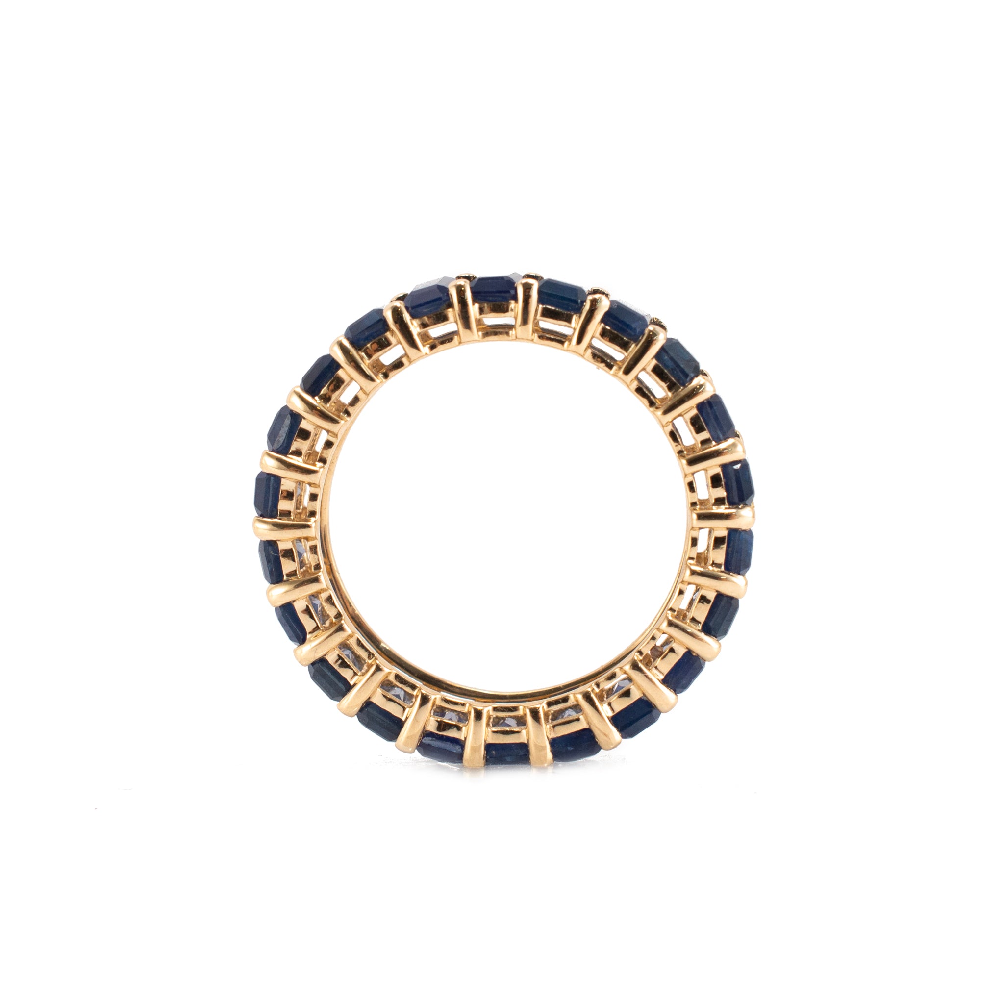 Lady 14K Yellow Gold 9.34ct Emerald Cut Blue Sapphire Full Eternity Band Ring