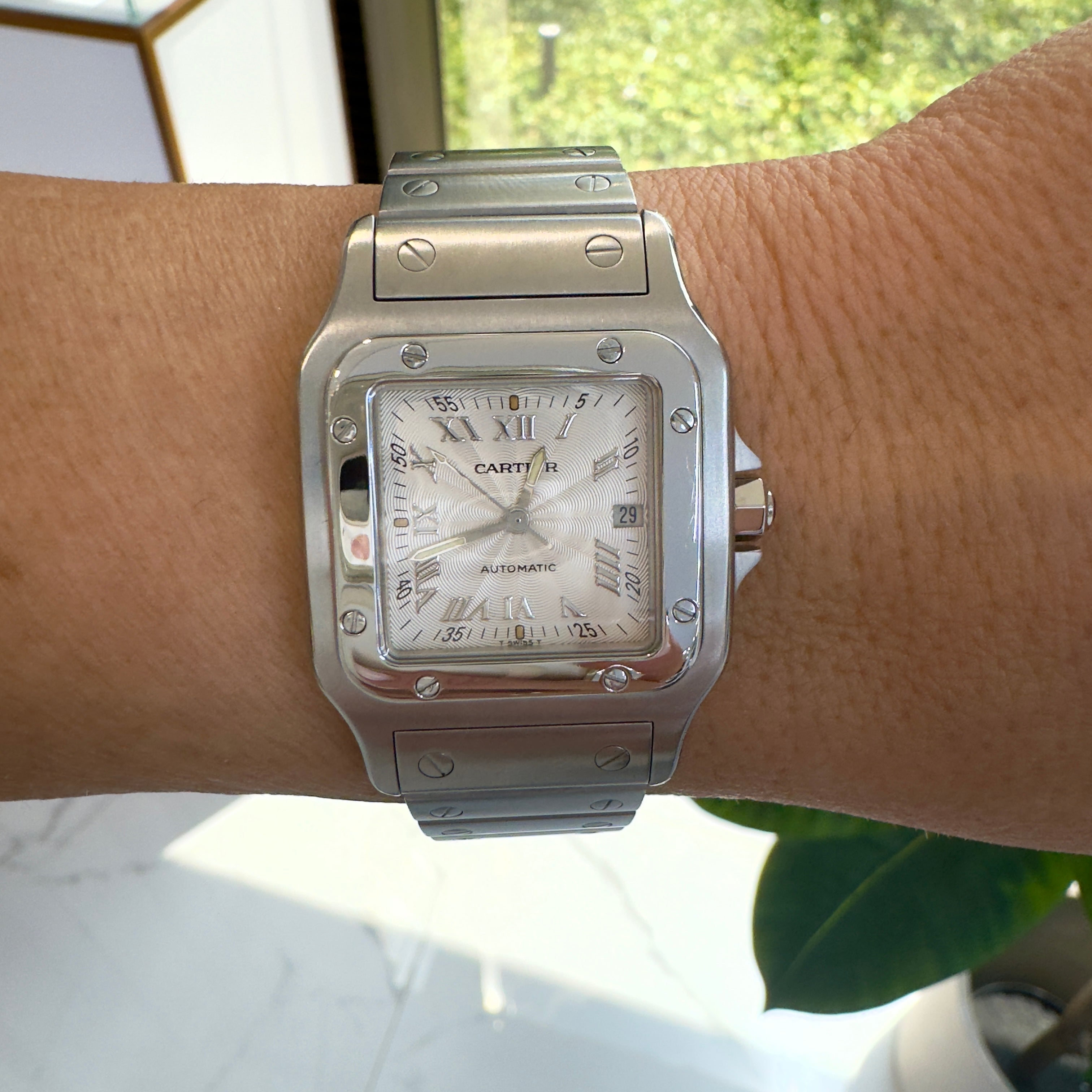 Cartier Santos Galbée 29MM 2319 Roman Guilloche Dial Steel Automatic Watch