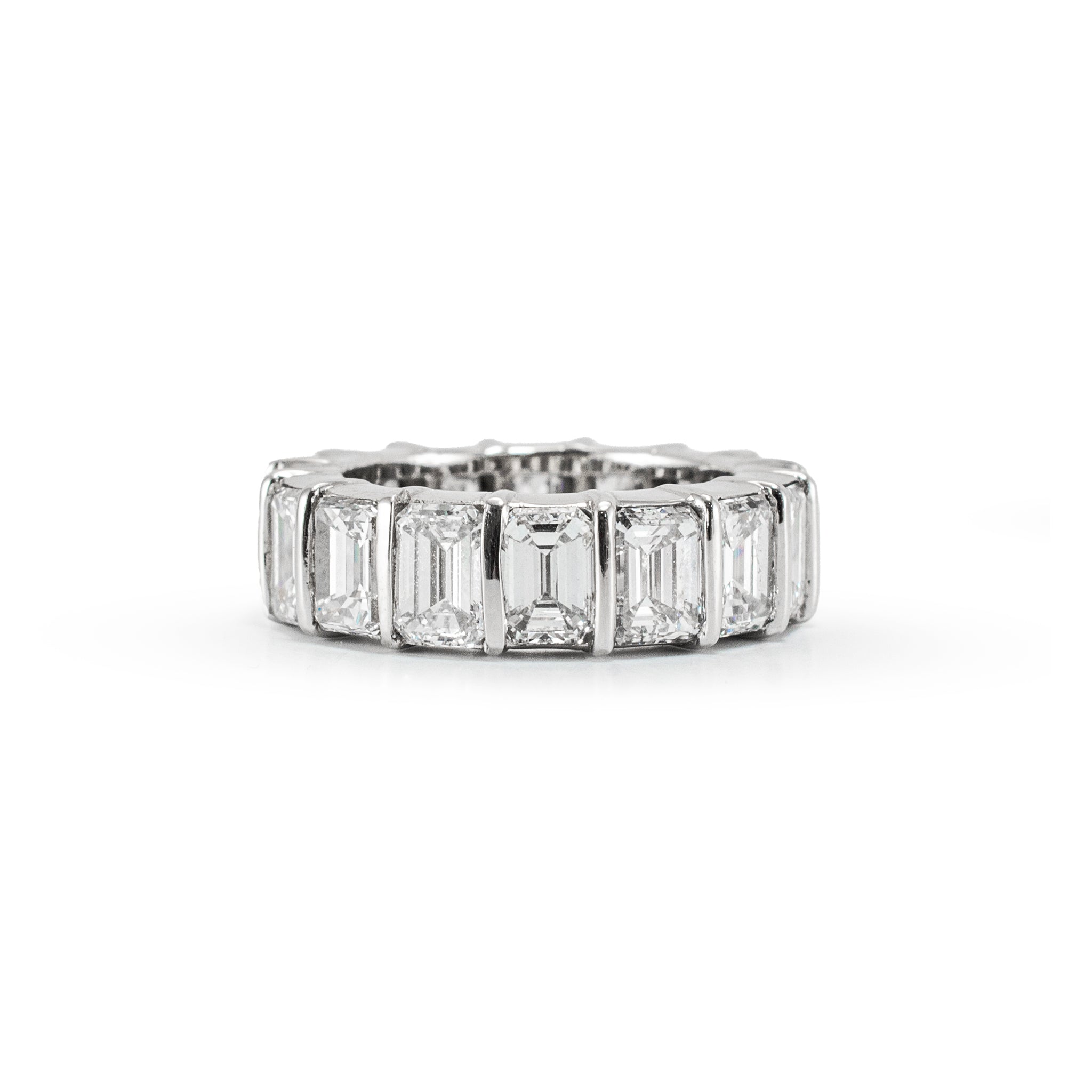 Ladies Platinum 7.20ct Emerald Cut Diamond Full Eternity Wedding Band Ring