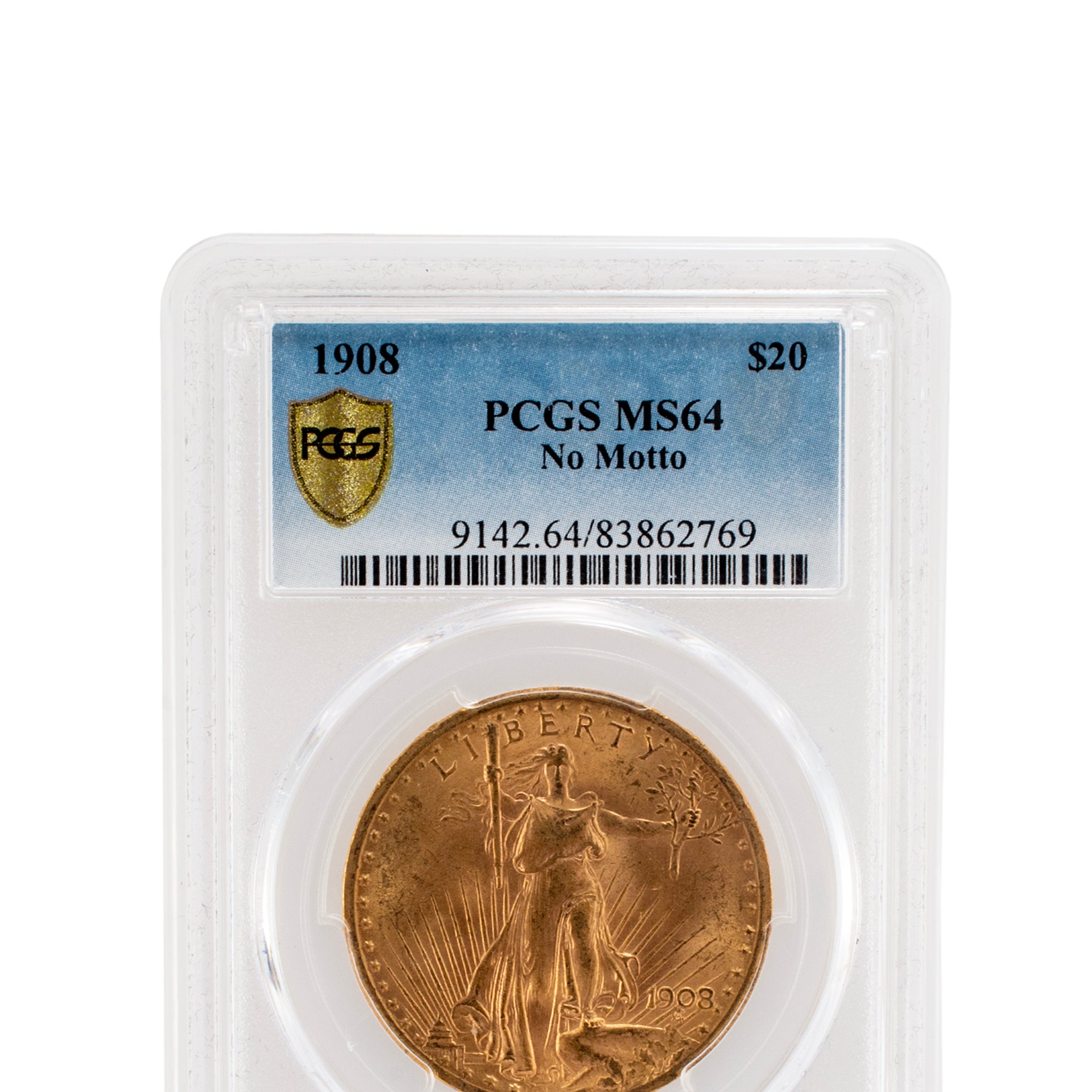 1908 No Motto MS64 PCGS $20 90% Gold St Gaudens Double Eagle Coin