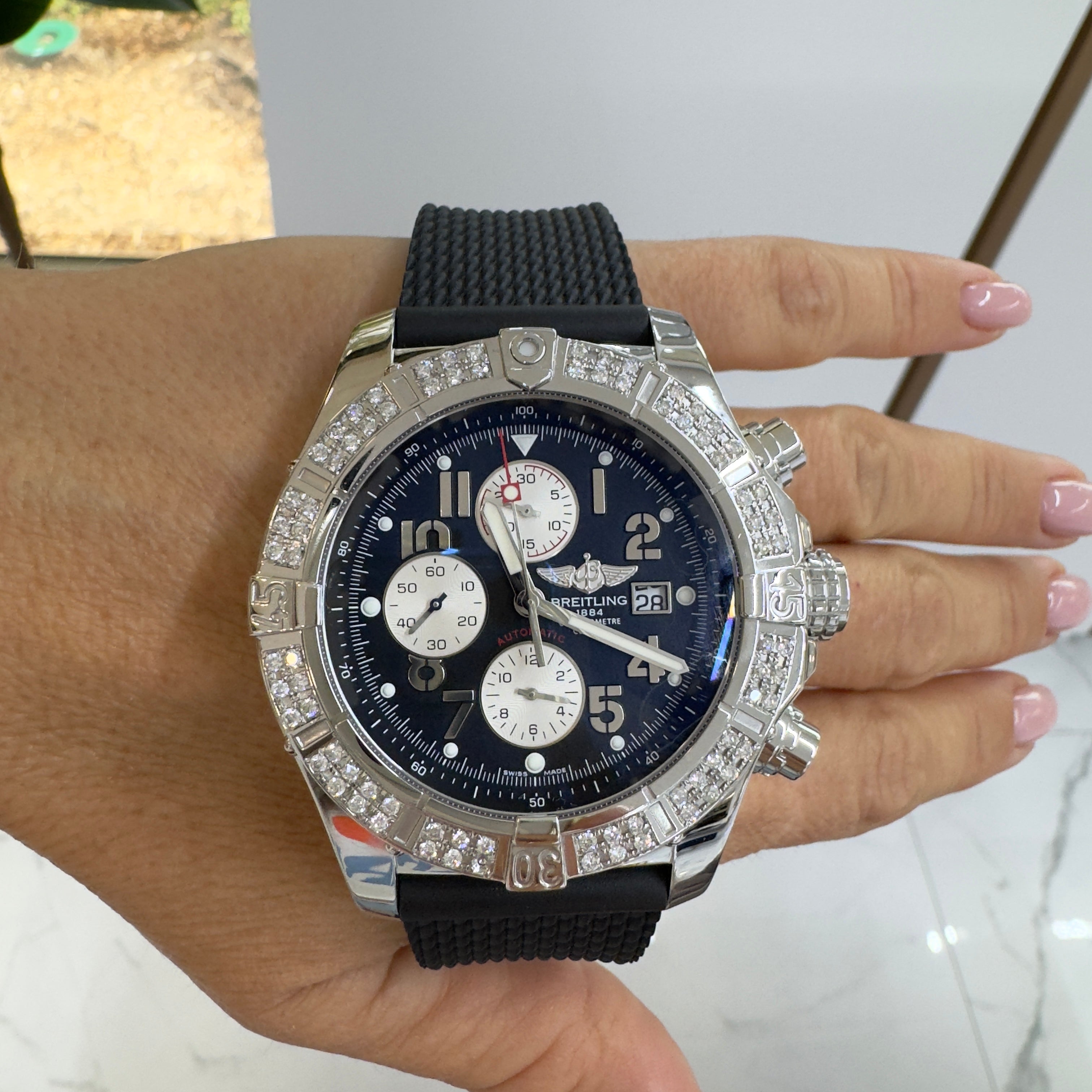 Breitling Super Avenger 48MM A1337011 Diamond Bezel Stainless Steel Chrono Watch