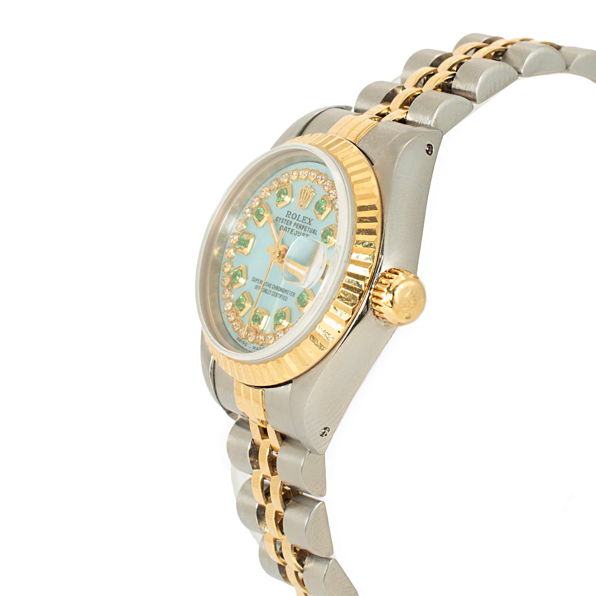 Ladies Rolex Datejust 26MM 69173 Mop Emerlad Diamond Jubilee Gold Steel Watch