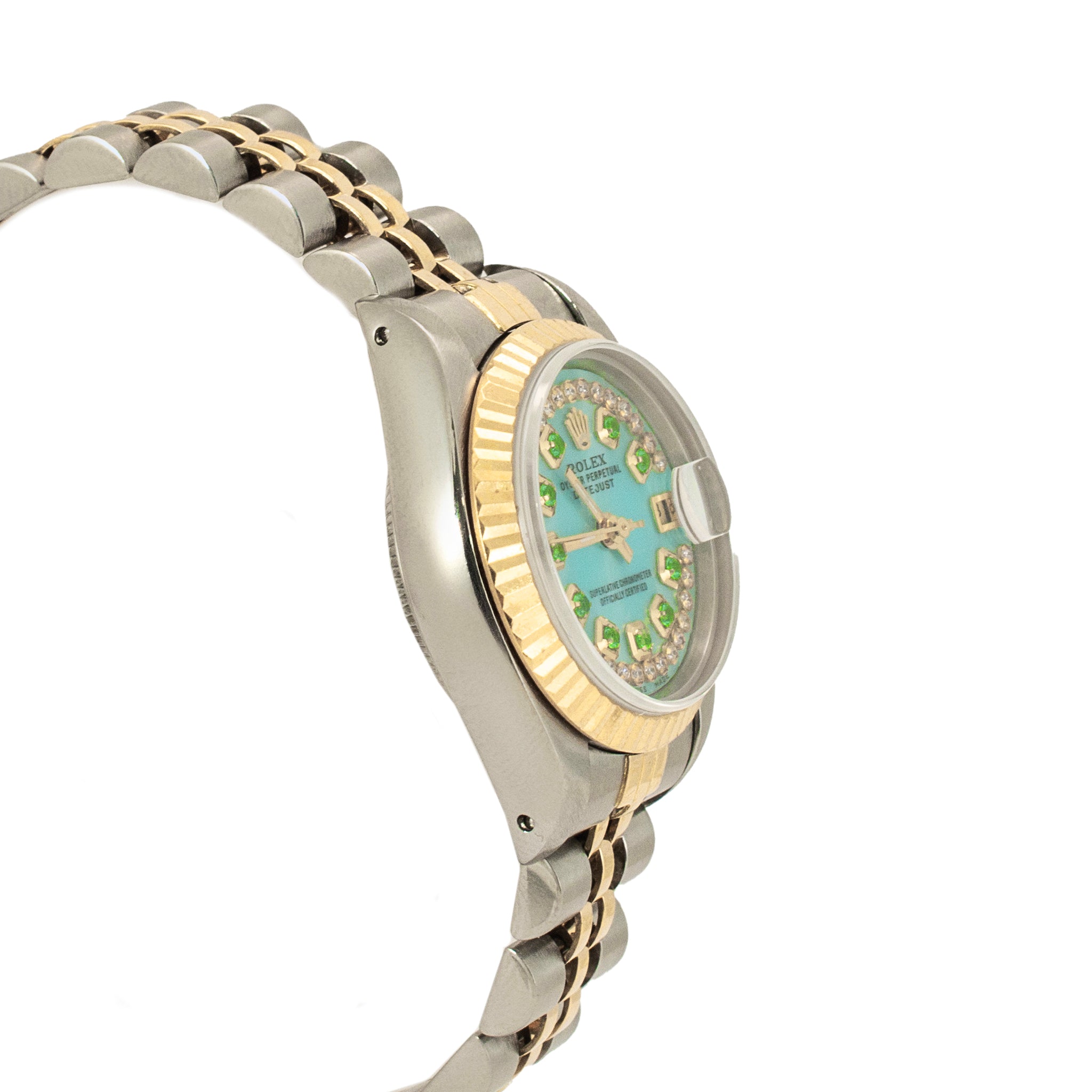 Ladies Rolex Datejust 26MM 69173 Mop Emerlad Diamond Jubilee Gold Steel Watch