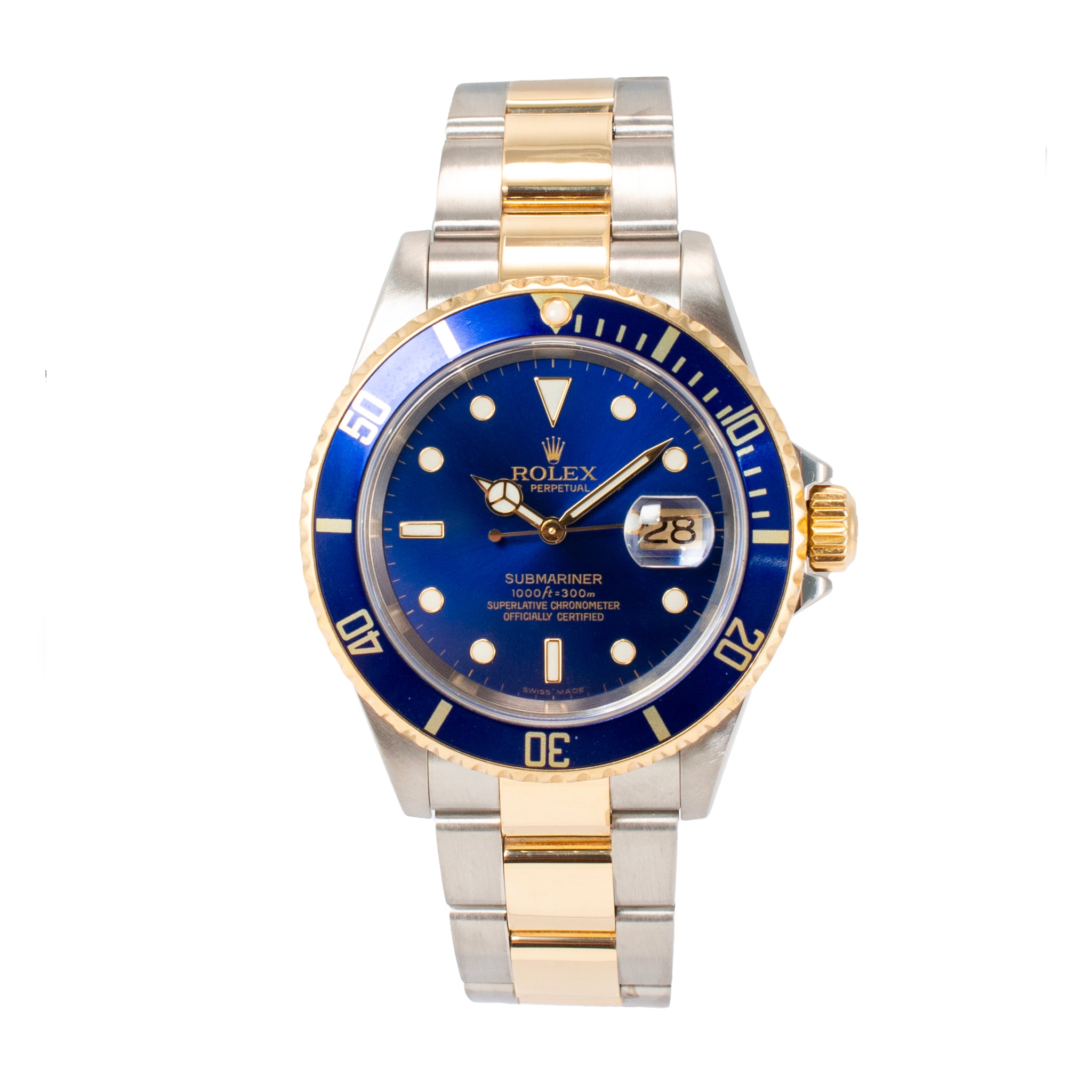 2005 Rolex Submariner Date 40MM 16613 T Tritium Blue Dial Gold Steel Watch