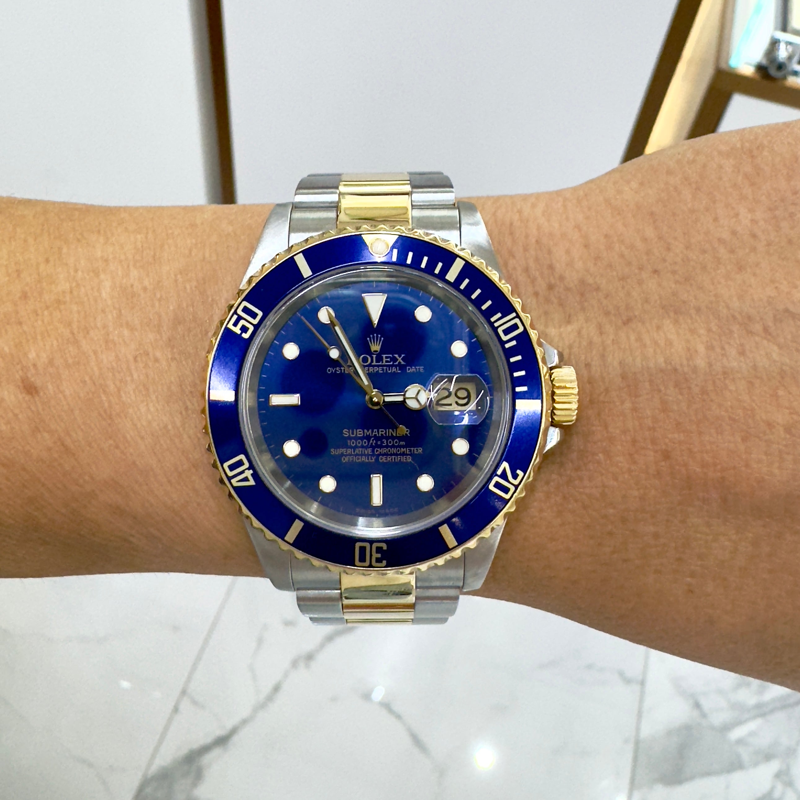 2005 Rolex Submariner Date 40MM 16613 T Tritium Blue Dial Gold Steel Watch