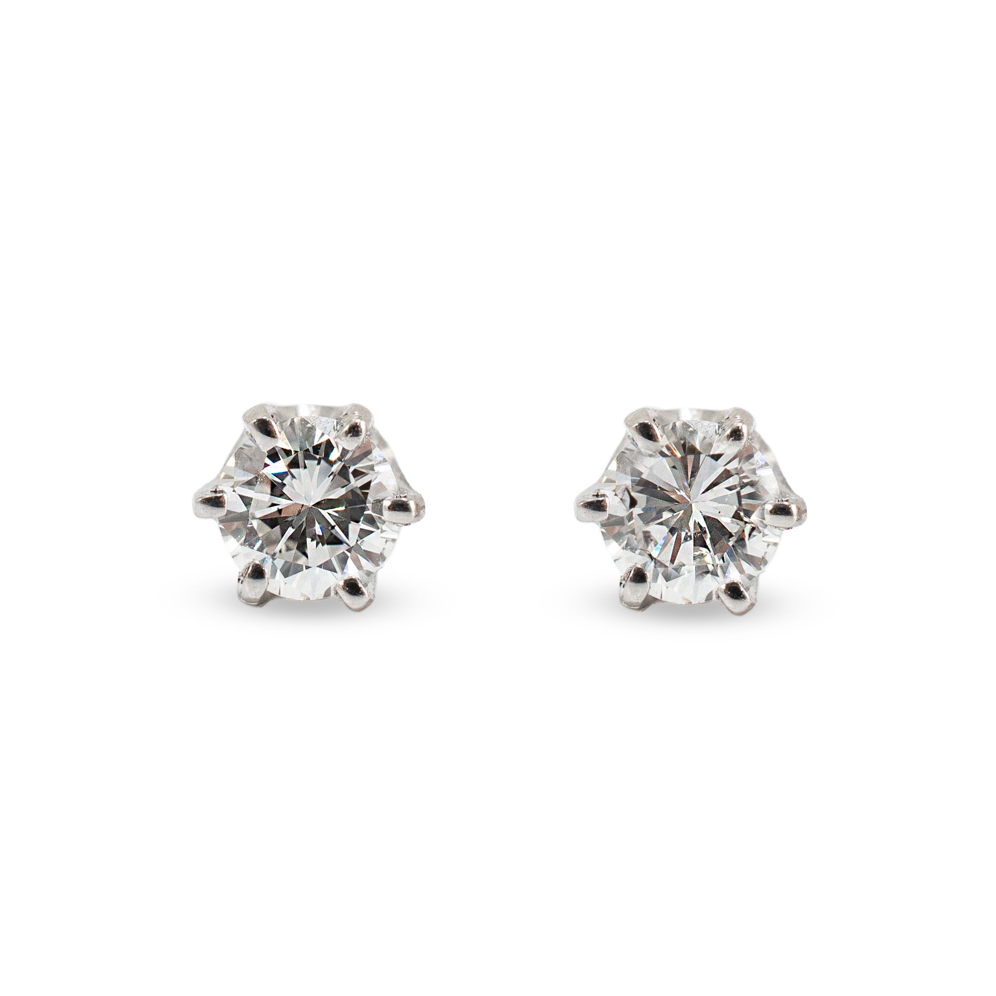 14K White Gold 6 Prong Screw Back 0.55ct Round Diamond Stud Earrings