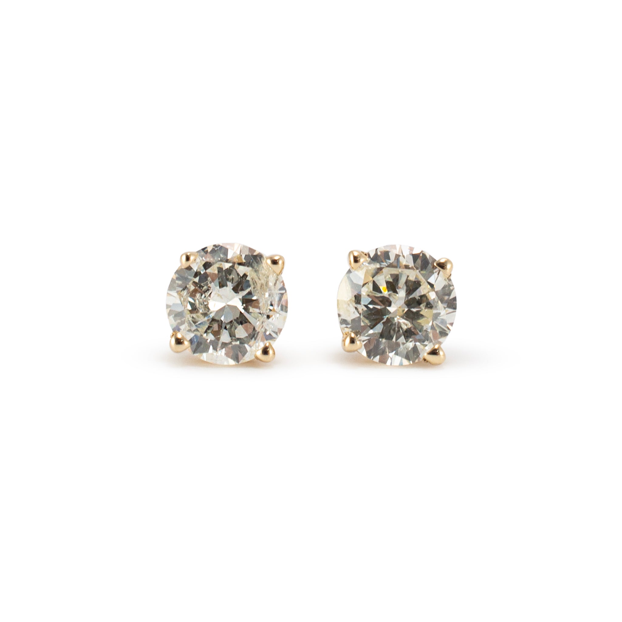 14K Yellow Gold 4-Prong Screw Back 1.03ct Diamond Stud Earrings