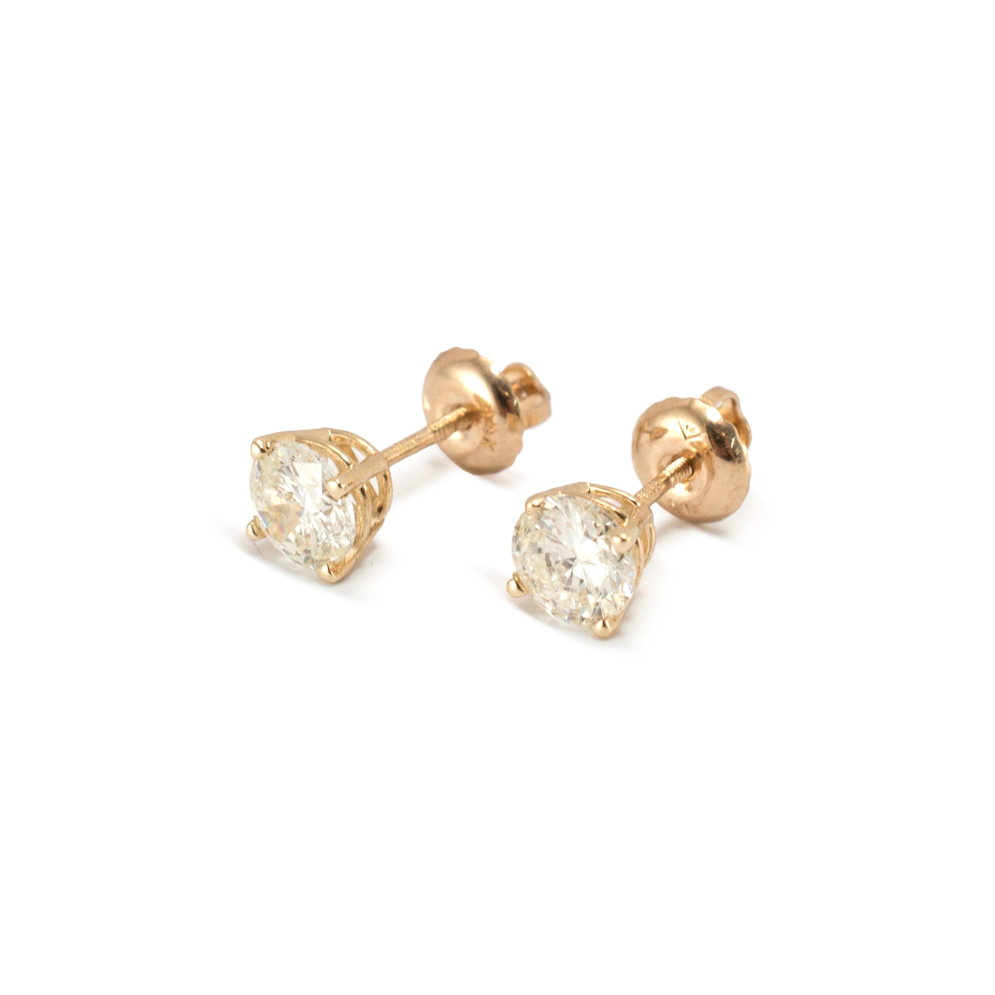 14K Yellow Gold 4-Prong Screw Back 1.03ct Diamond Stud Earrings