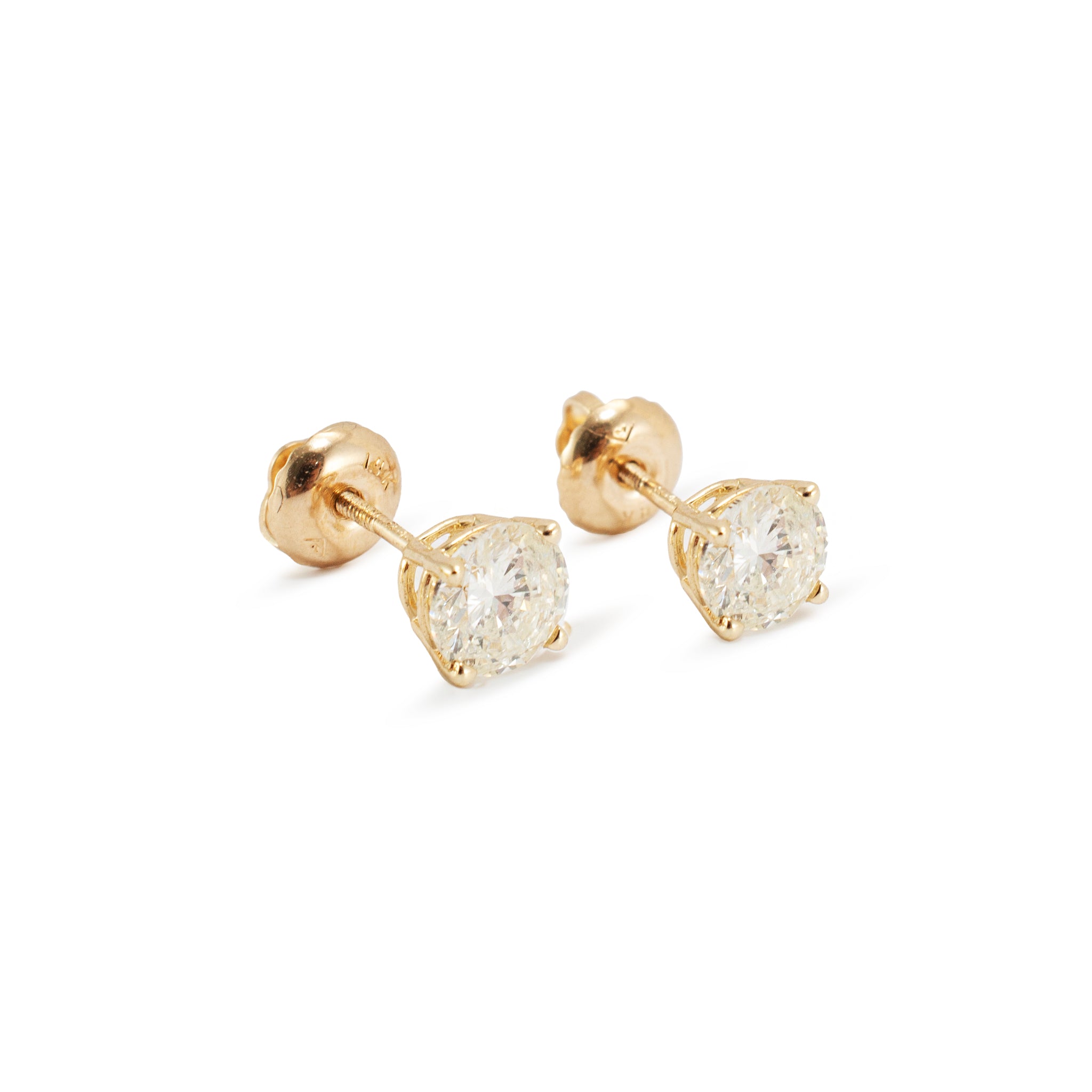 14K Yellow Gold 4-Prong Screw Back 1.03ct Diamond Stud Earrings