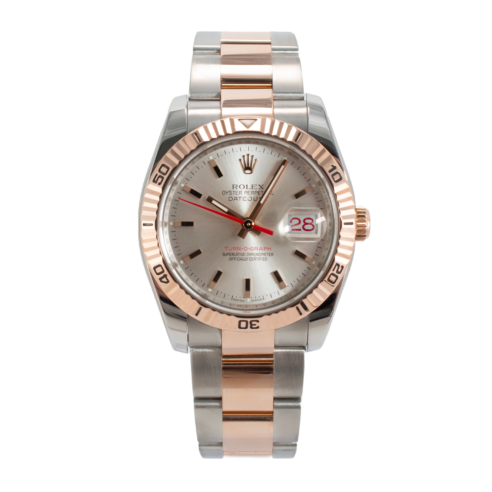 2006 Rolex Datejust Turn-O-Graph 36MM 116261 Rose Gold Steel Oyster Fluted Watch