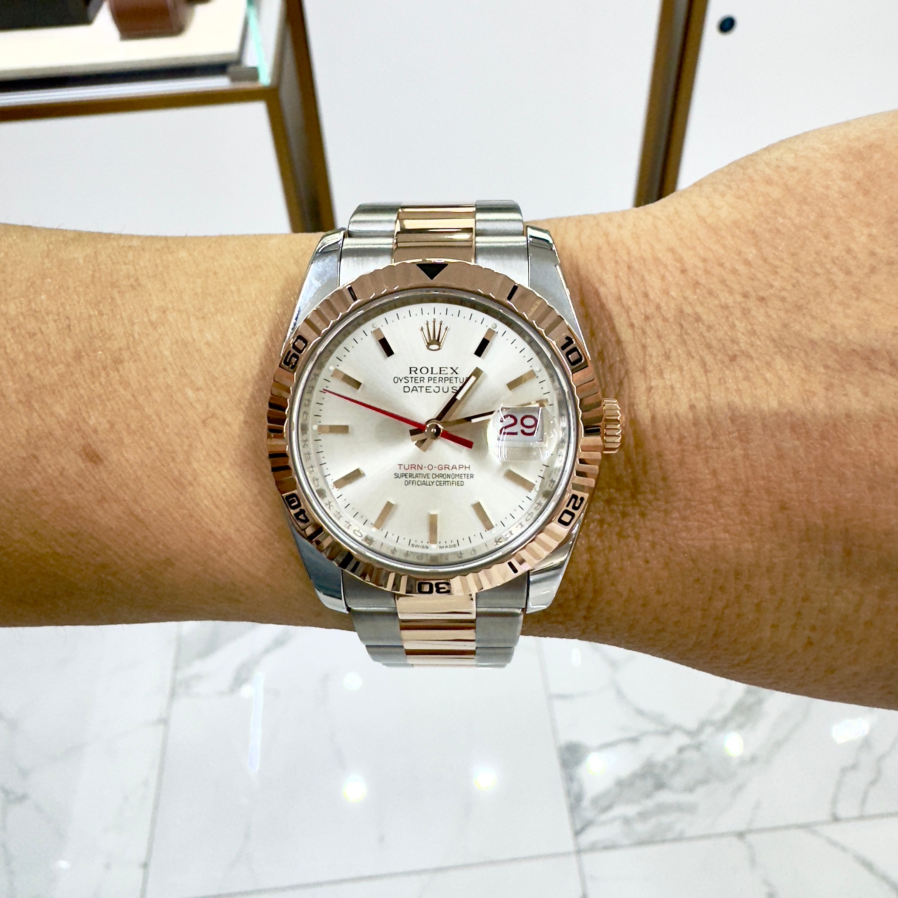 2006 Rolex Datejust Turn-O-Graph 36MM 116261 Rose Gold Steel Oyster Fluted Watch