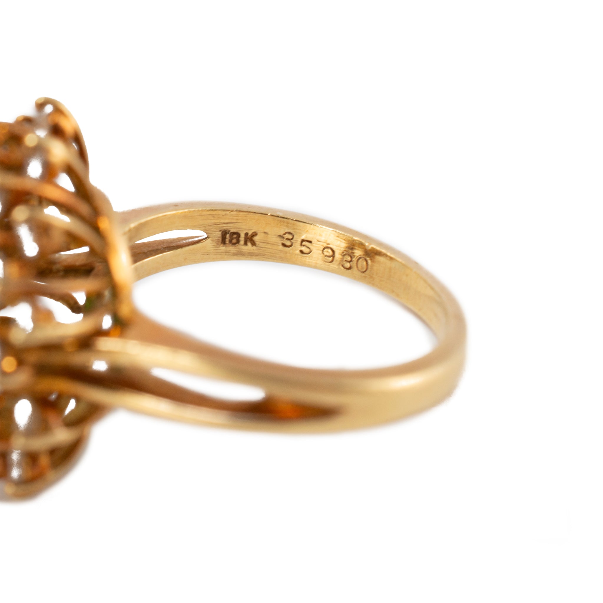 Vintage 18K Yellow Gold GIA Emerald Halo Diamond Cocktail Ring
