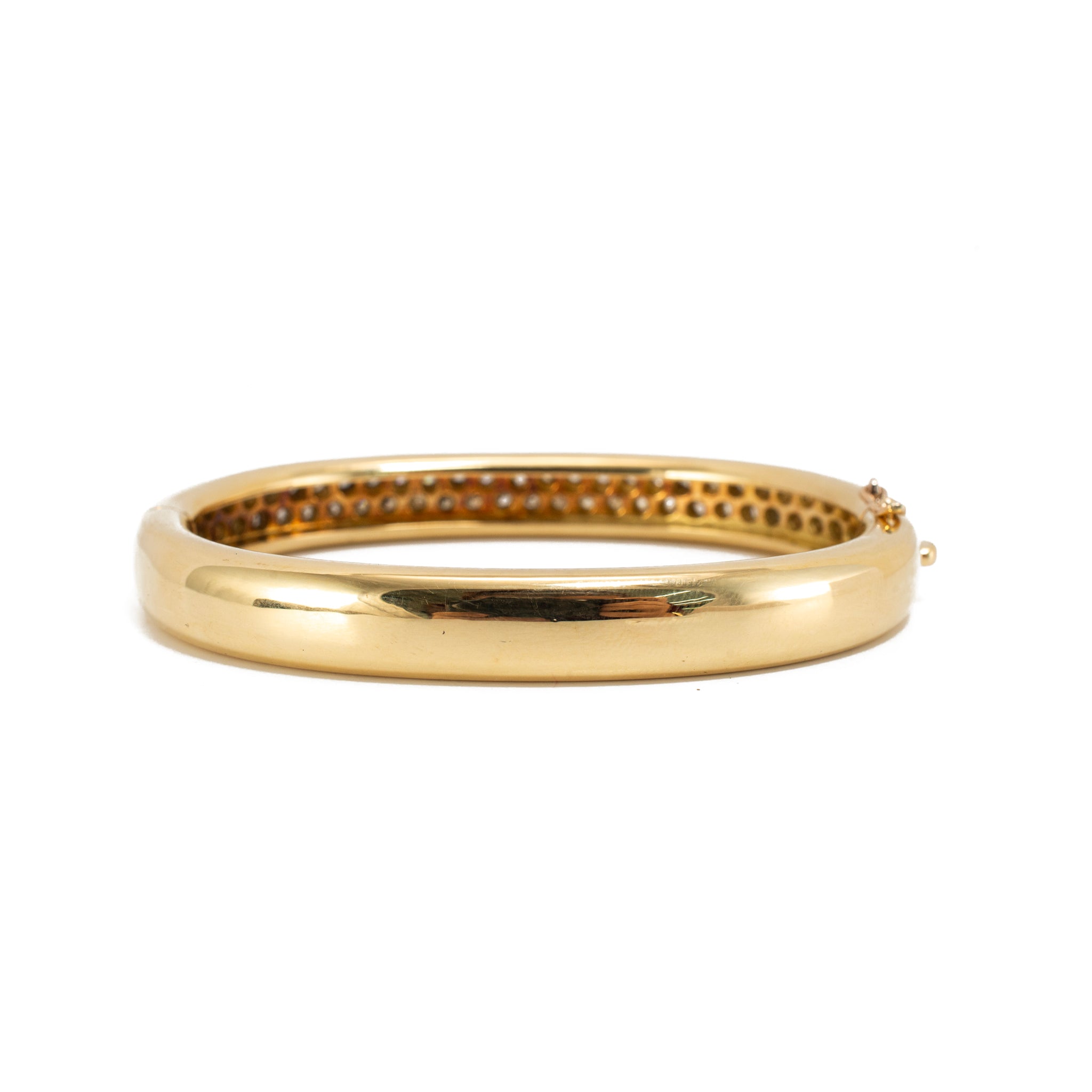 Vintage Swiss 18K Yellow Gold 4.50ct Pave Diamond Hinged Rounded Bangle Bracelet