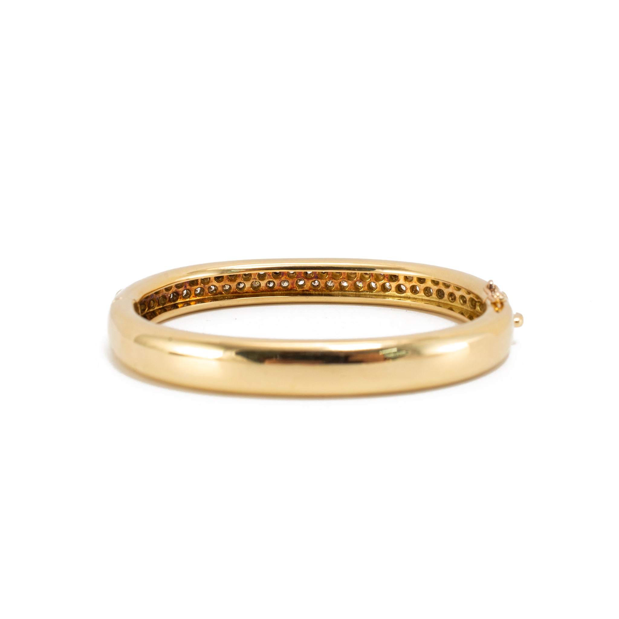 Vintage Swiss 18K Yellow Gold 4.50ct Pave Diamond Hinged Rounded Bangle Bracelet