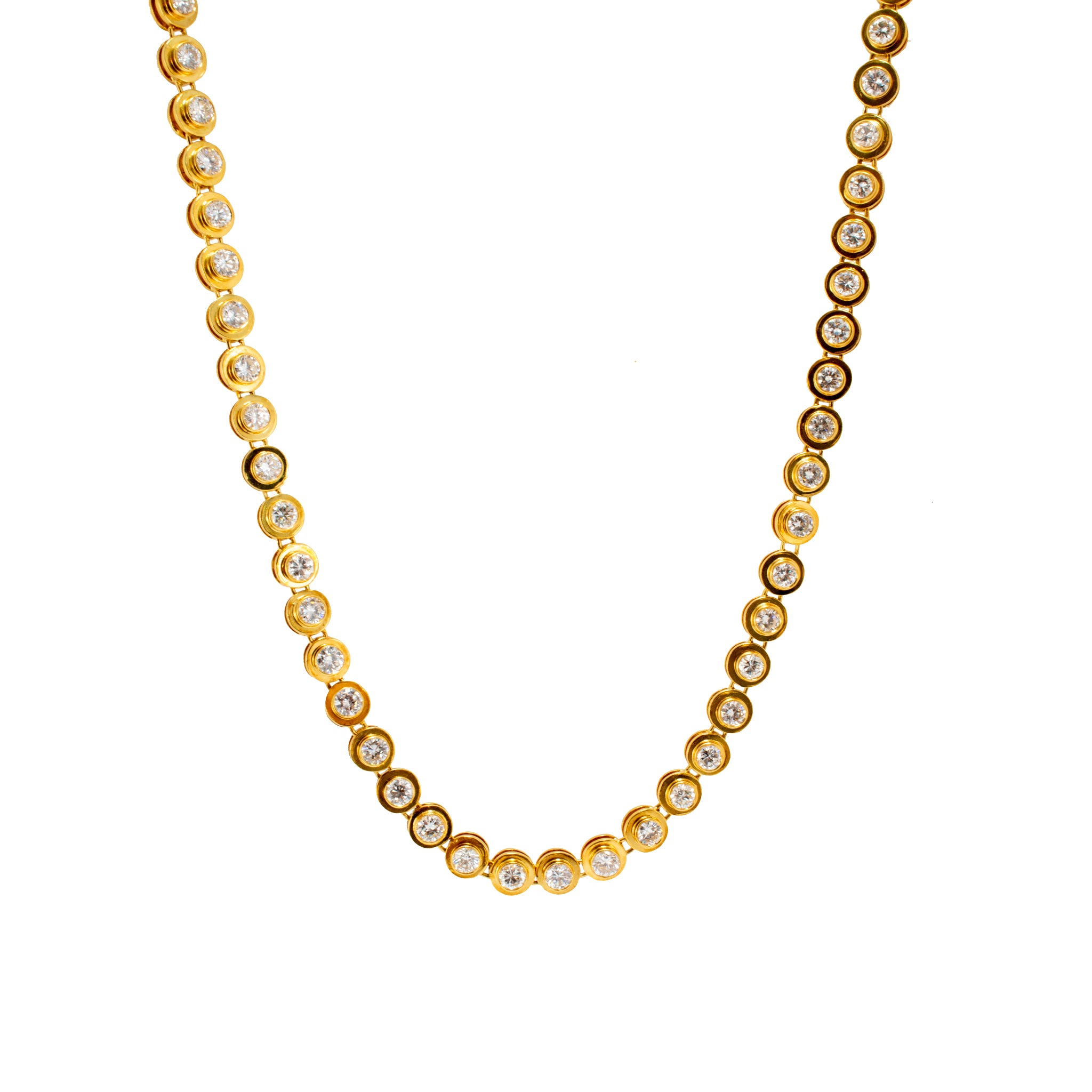 Vintage 18K Yellow Gold Bezel Set 14.57ct Diamond Tribute Tennis Link Necklace