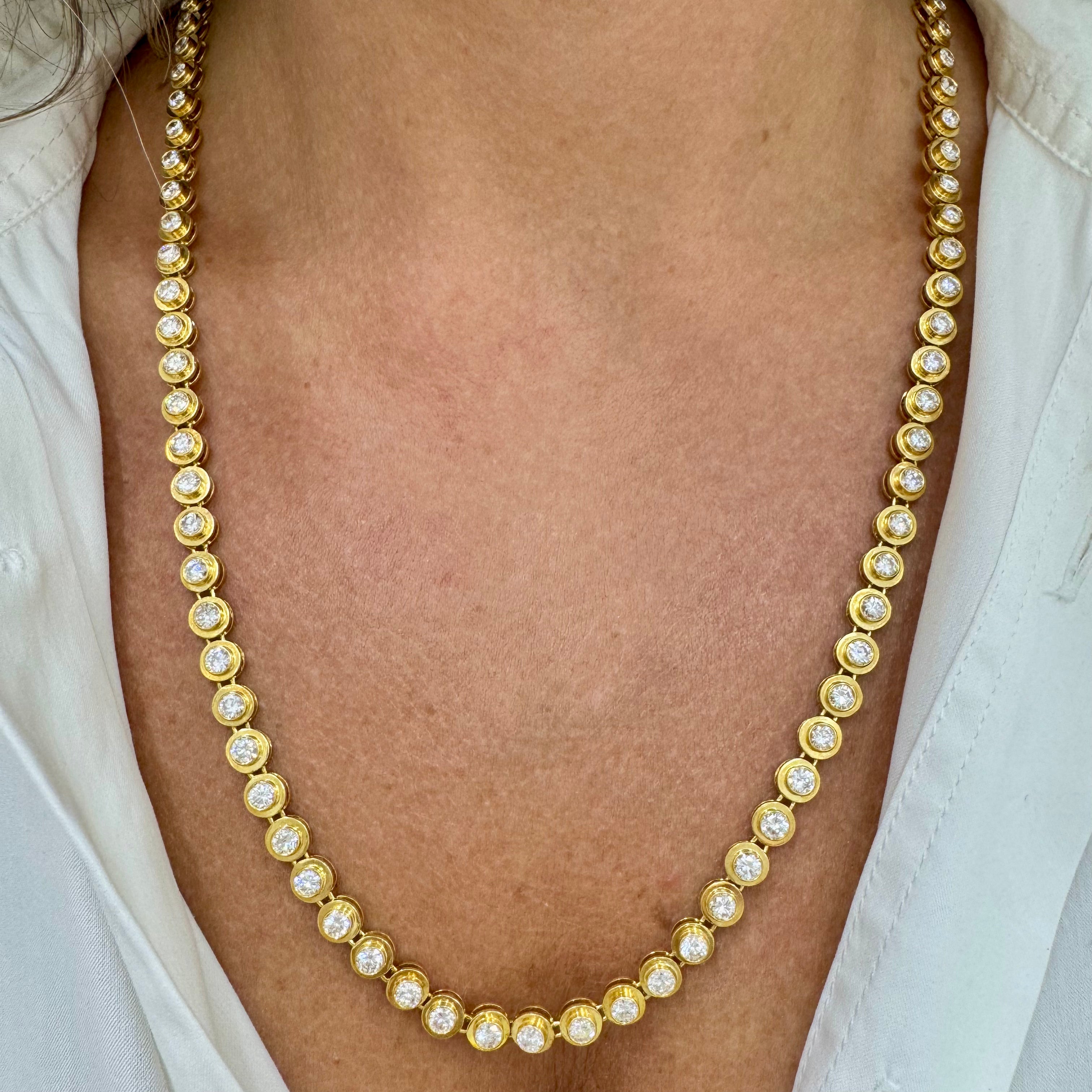 Vintage 18K Yellow Gold Bezel Set 14.57ct Diamond Tribute Tennis Link Necklace