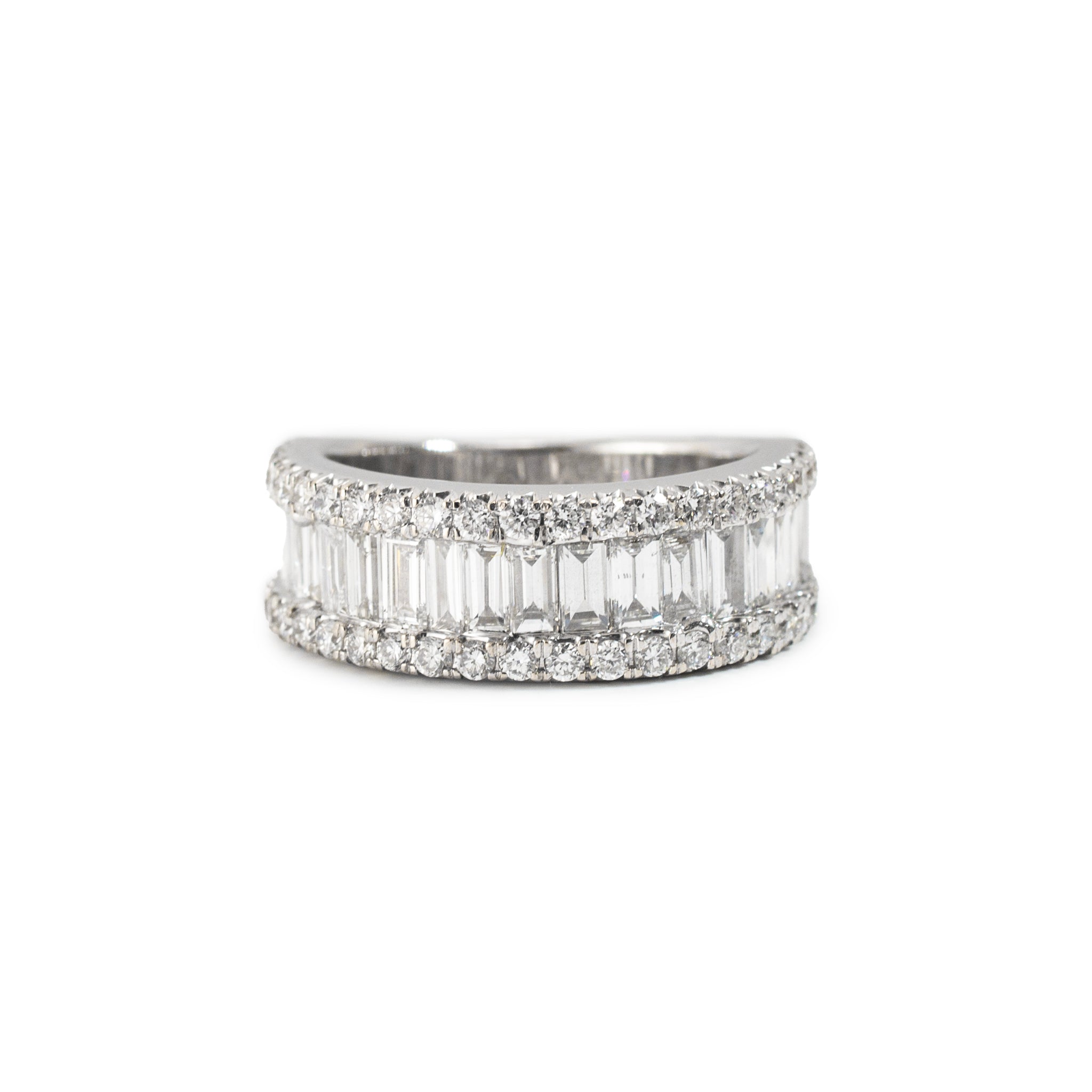 Ladies 14K White Gold 2.57ct Baguette and Rounds Lab Grown Diamond Band Ring