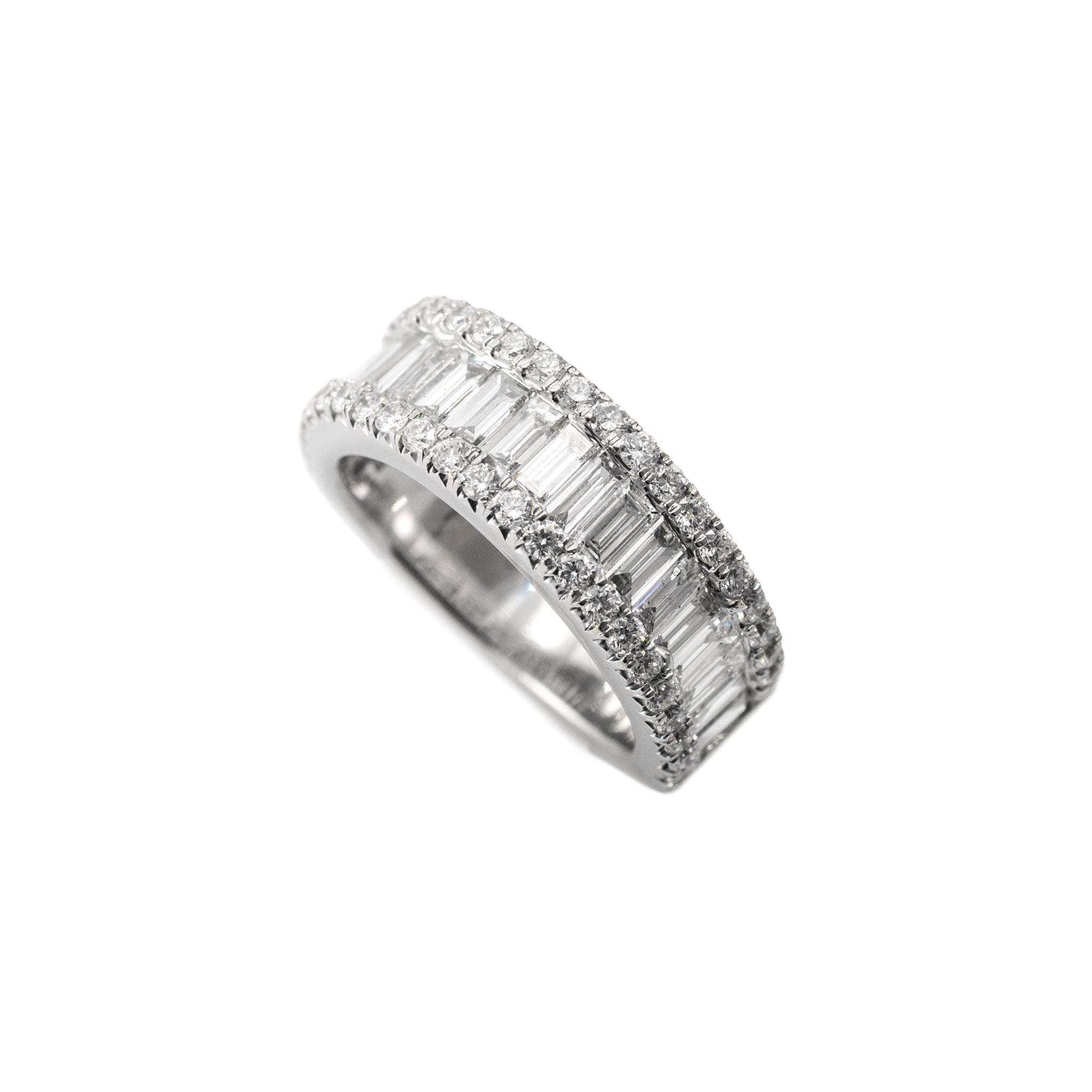 Ladies 14K White Gold 2.57ct Baguette and Rounds Lab Grown Diamond Band Ring