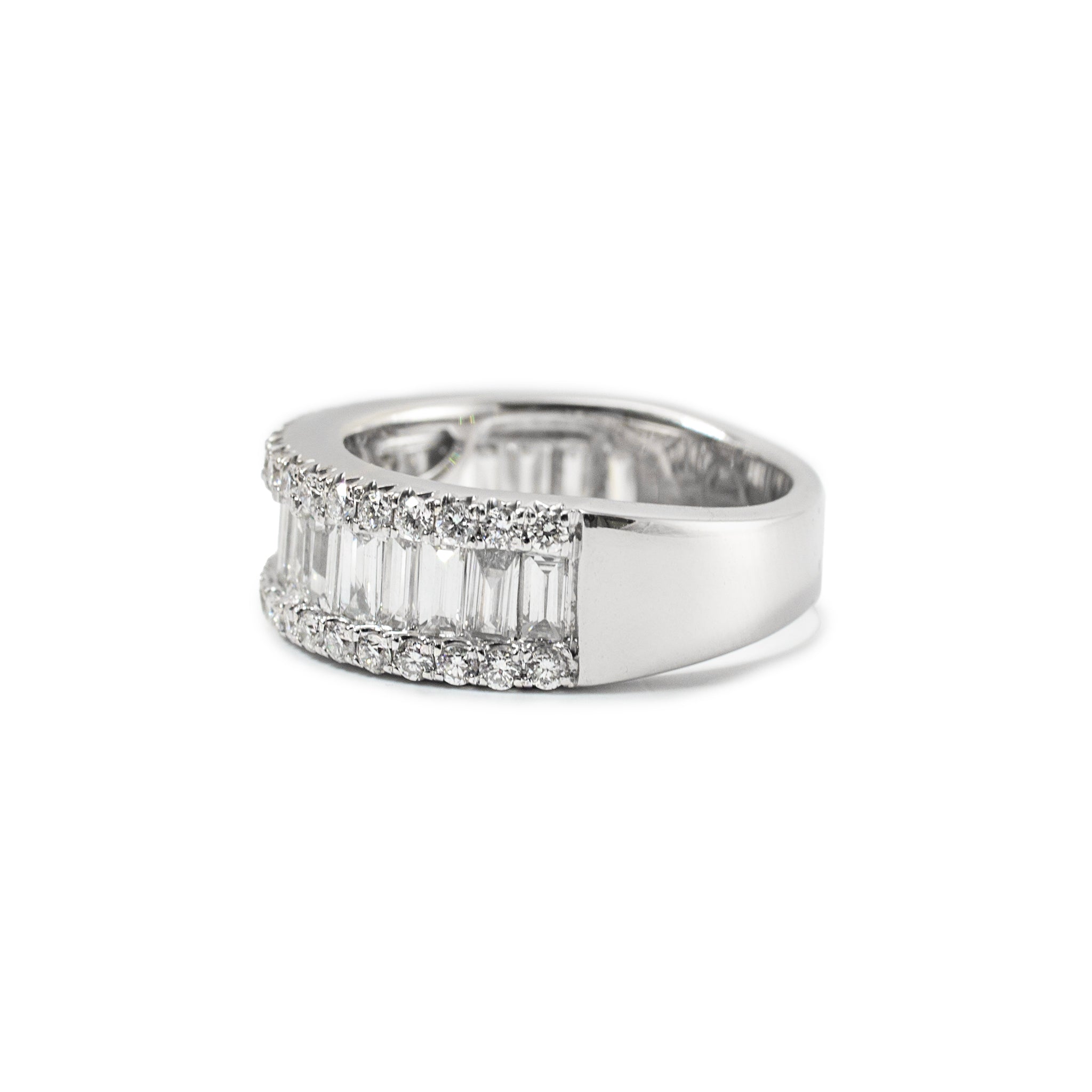 Ladies 14K White Gold 2.57ct Baguette and Rounds Lab Grown Diamond Band Ring