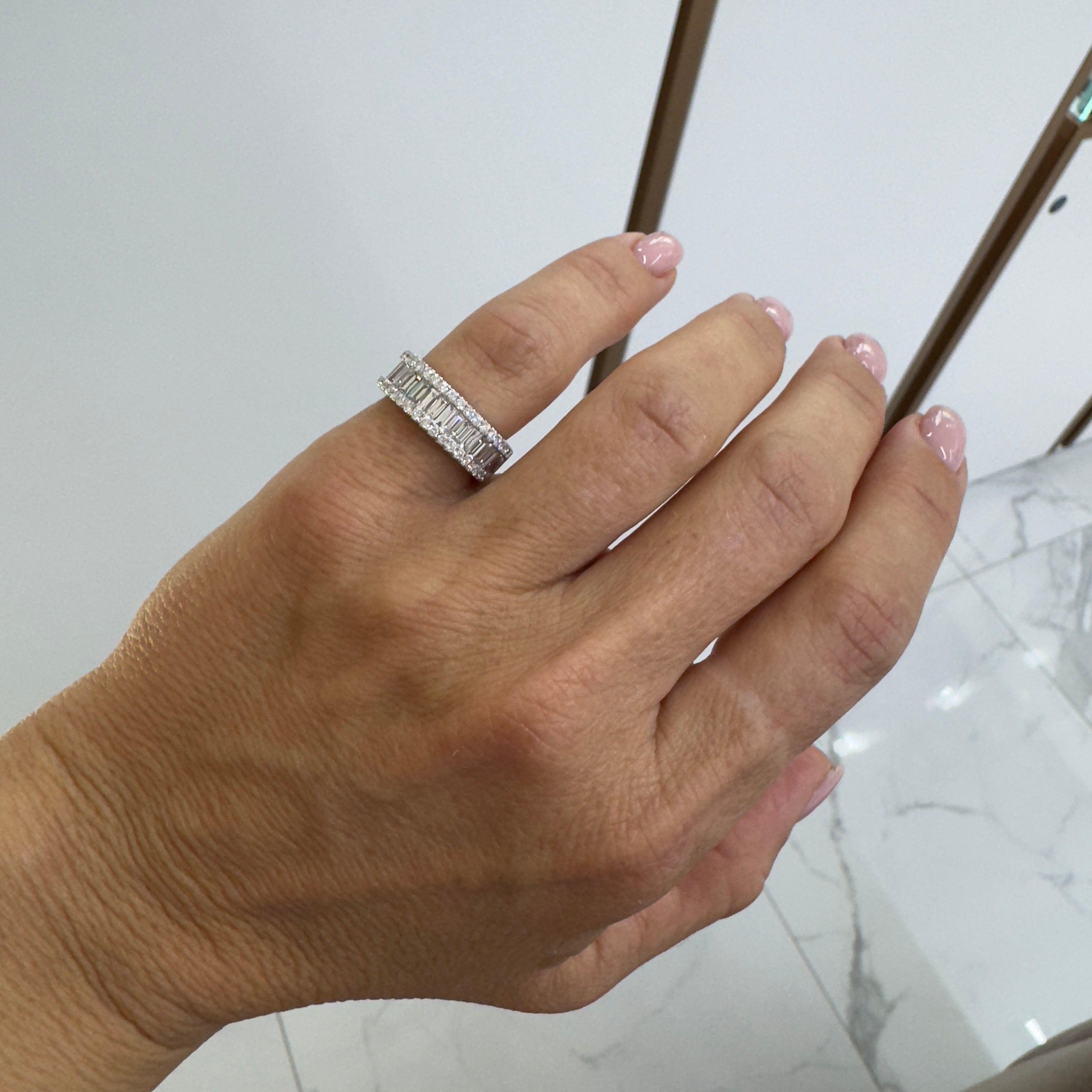 Ladies 14K White Gold 2.57ct Baguette and Rounds Lab Grown Diamond Band Ring