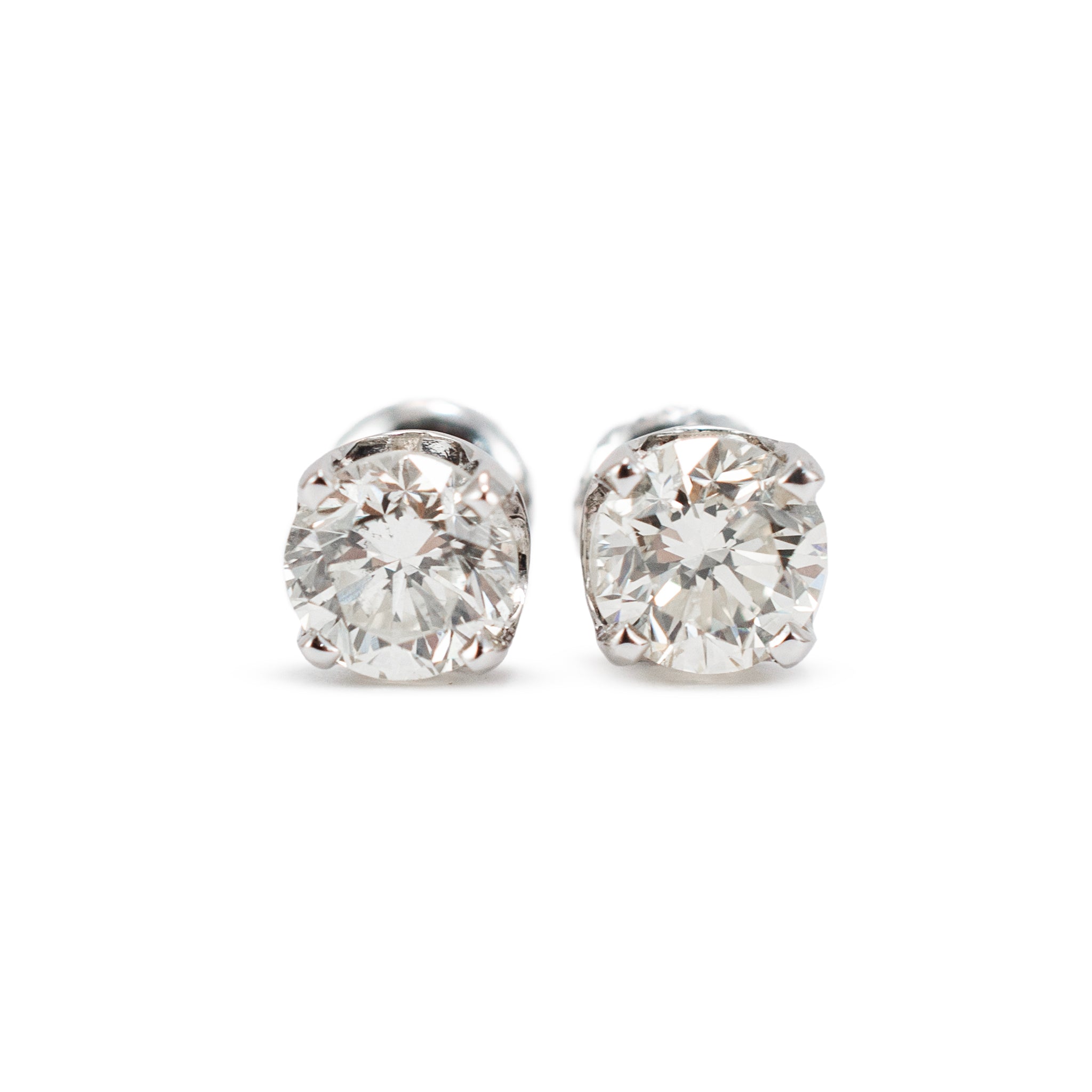 14K White Gold 4 Prong Screw Back 1.90 CT Round Diamond Stud Earrings