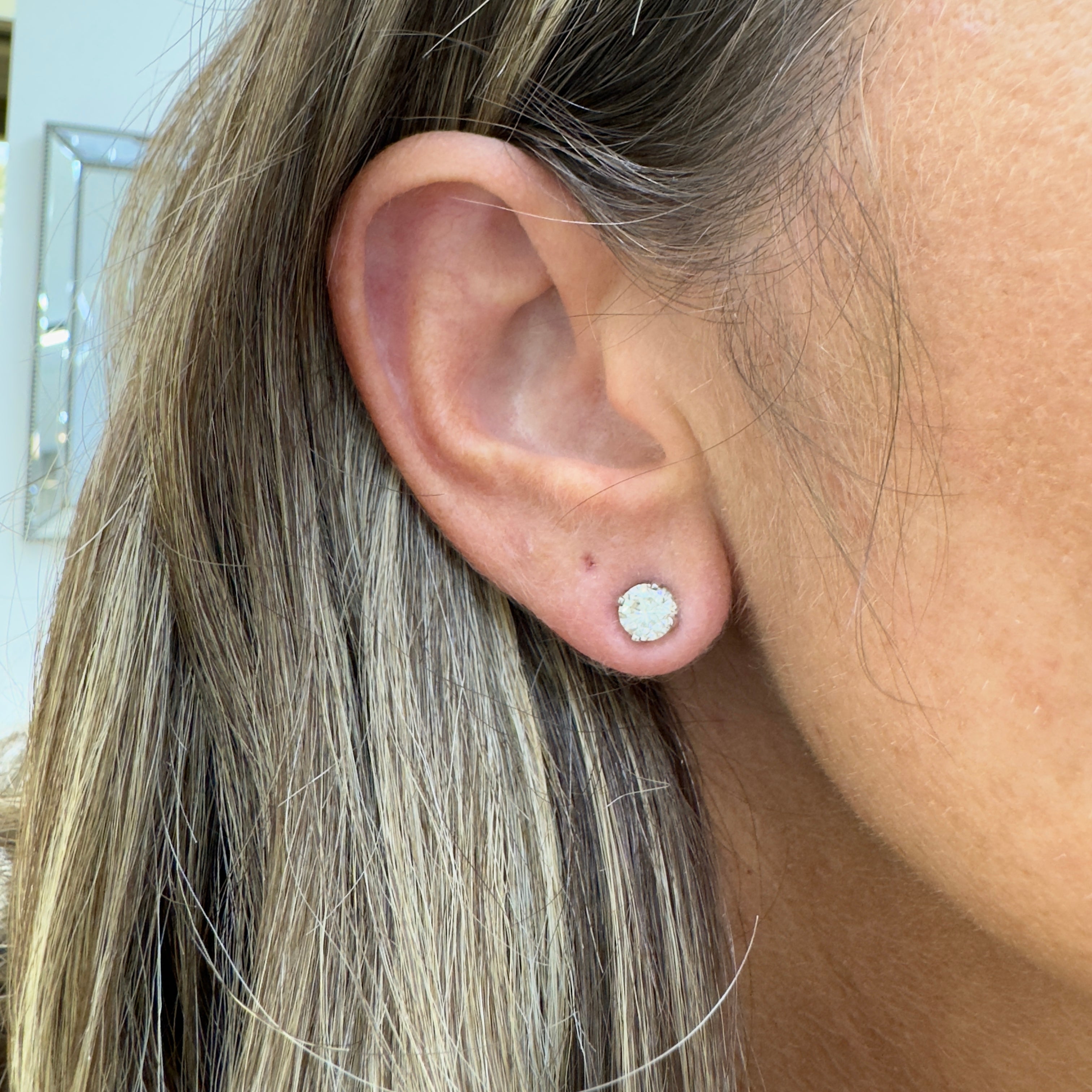 14K White Gold 4 Prong Screw Back 1.90 CT Round Diamond Stud Earrings