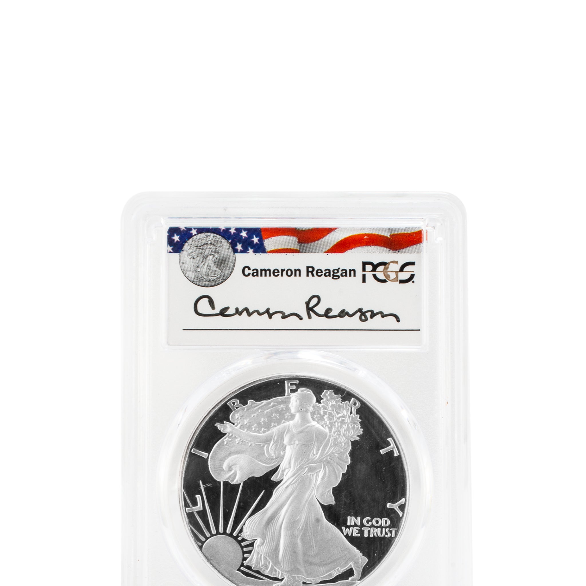 1986-S PCGS PR69DCAM 1OZ Cameron Reagan Legacy Series $1 Silver Eagle Coin