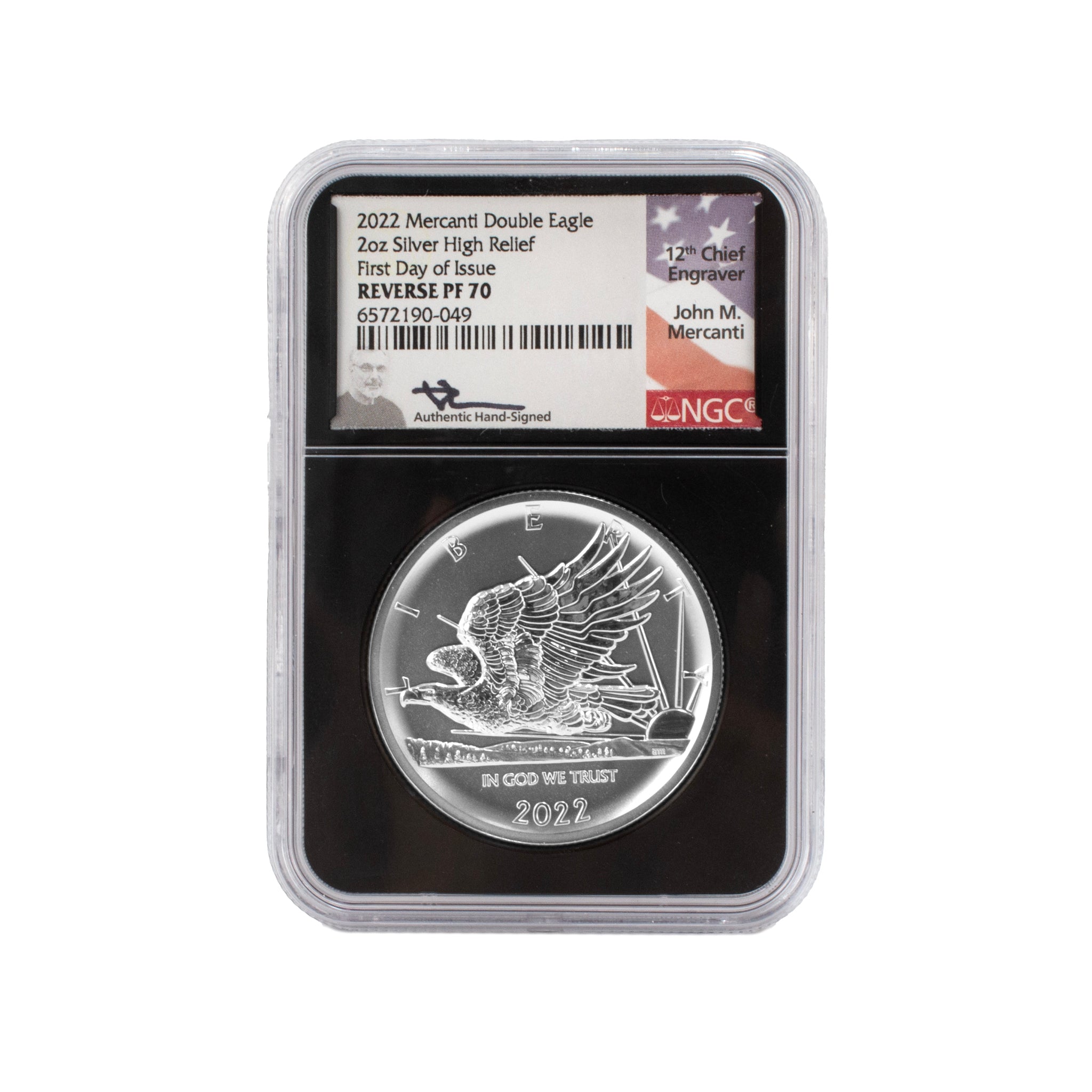 2022 NGC Reserve PF 70 2oz Fine Silver Mercanti High Relief Double Eagle Coin