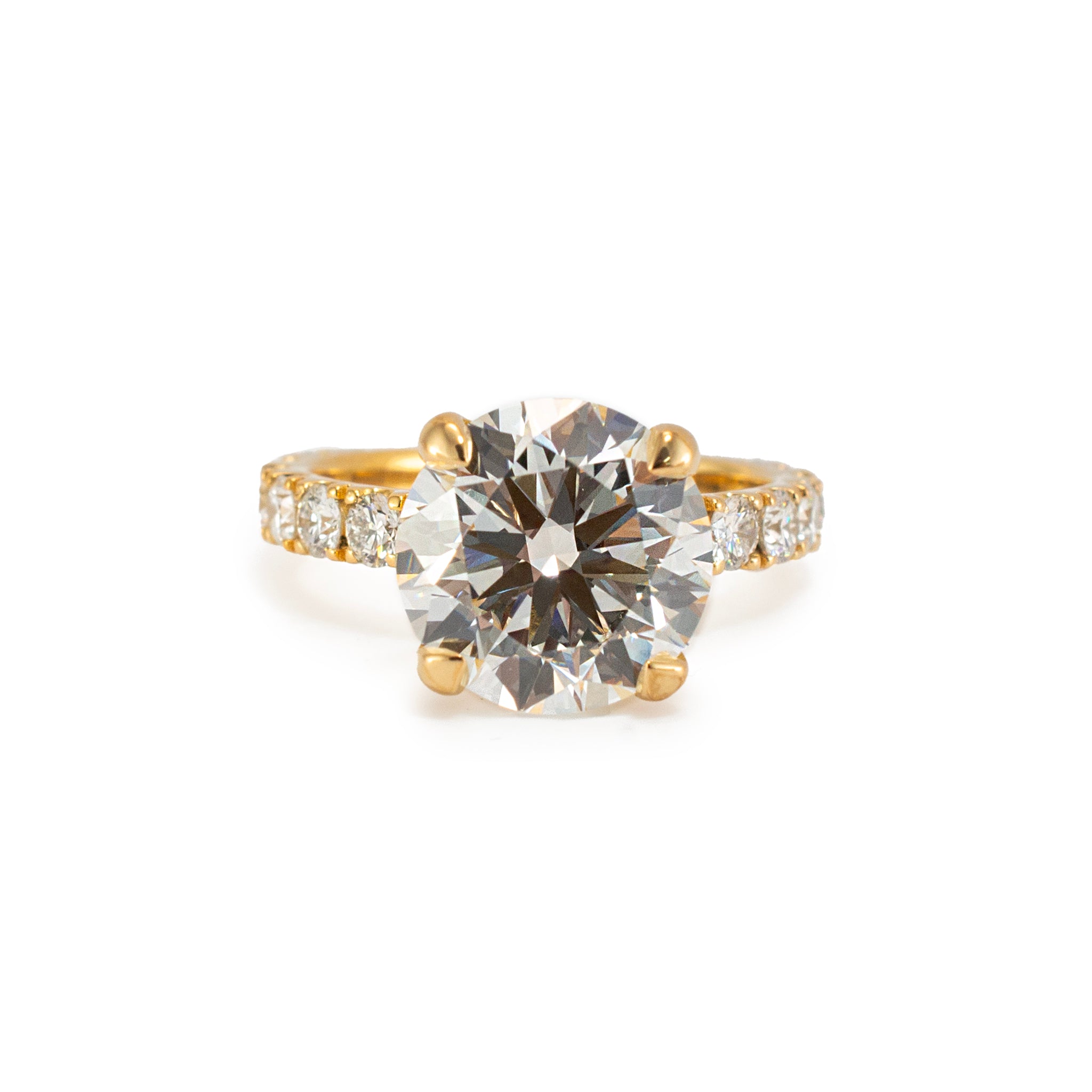 10K Yellow Gold Lab Grown IGI 4.04CT Round G VS1 Diamond Engagement Ring