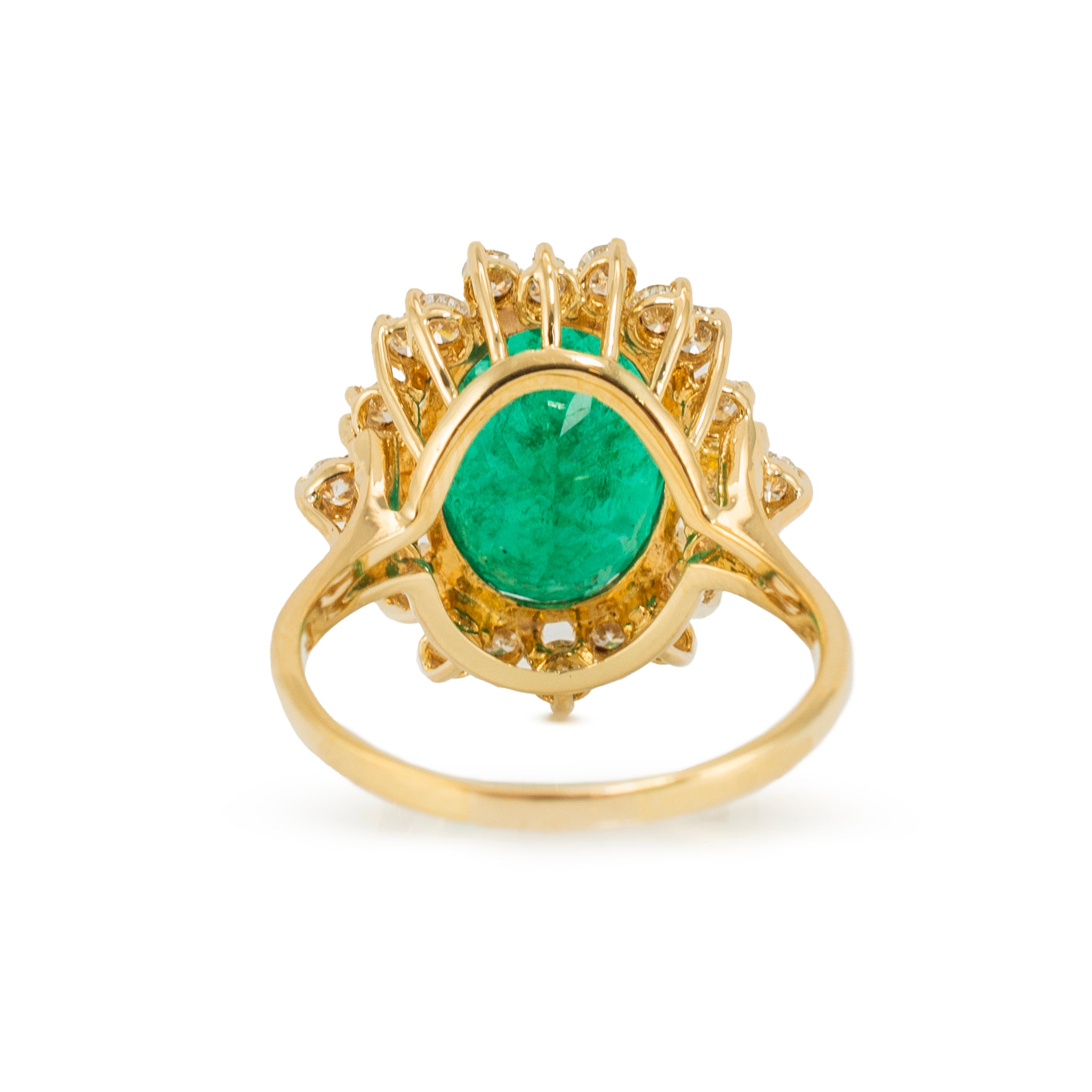Vintage 18K Yellow Gold 6.68ct GIA Brazilian Emerald Halo Diamond Cocktail Ring