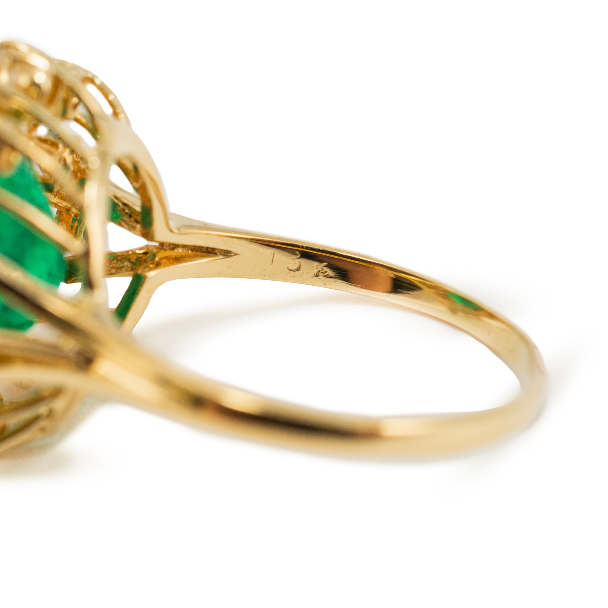 Vintage 18K Yellow Gold 6.68ct GIA Brazilian Emerald Halo Diamond Cocktail Ring