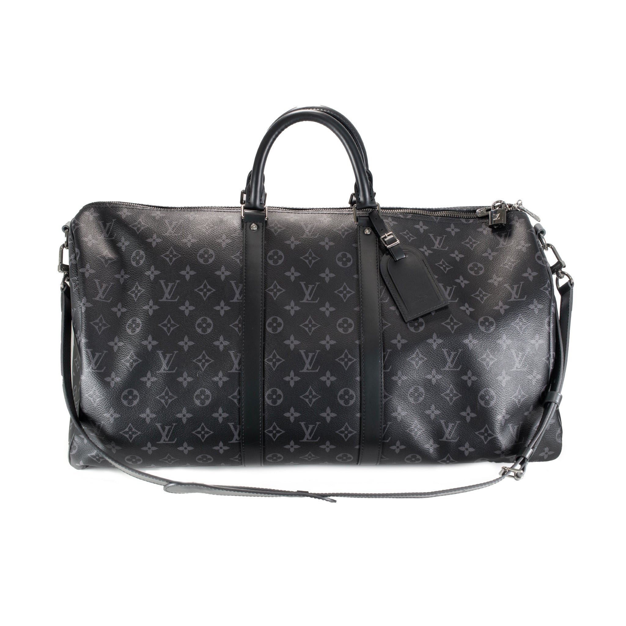 Louis Vuitton Monogram Leather Eclipse M40605 Keepall Bandouliere 55 Travel Bag