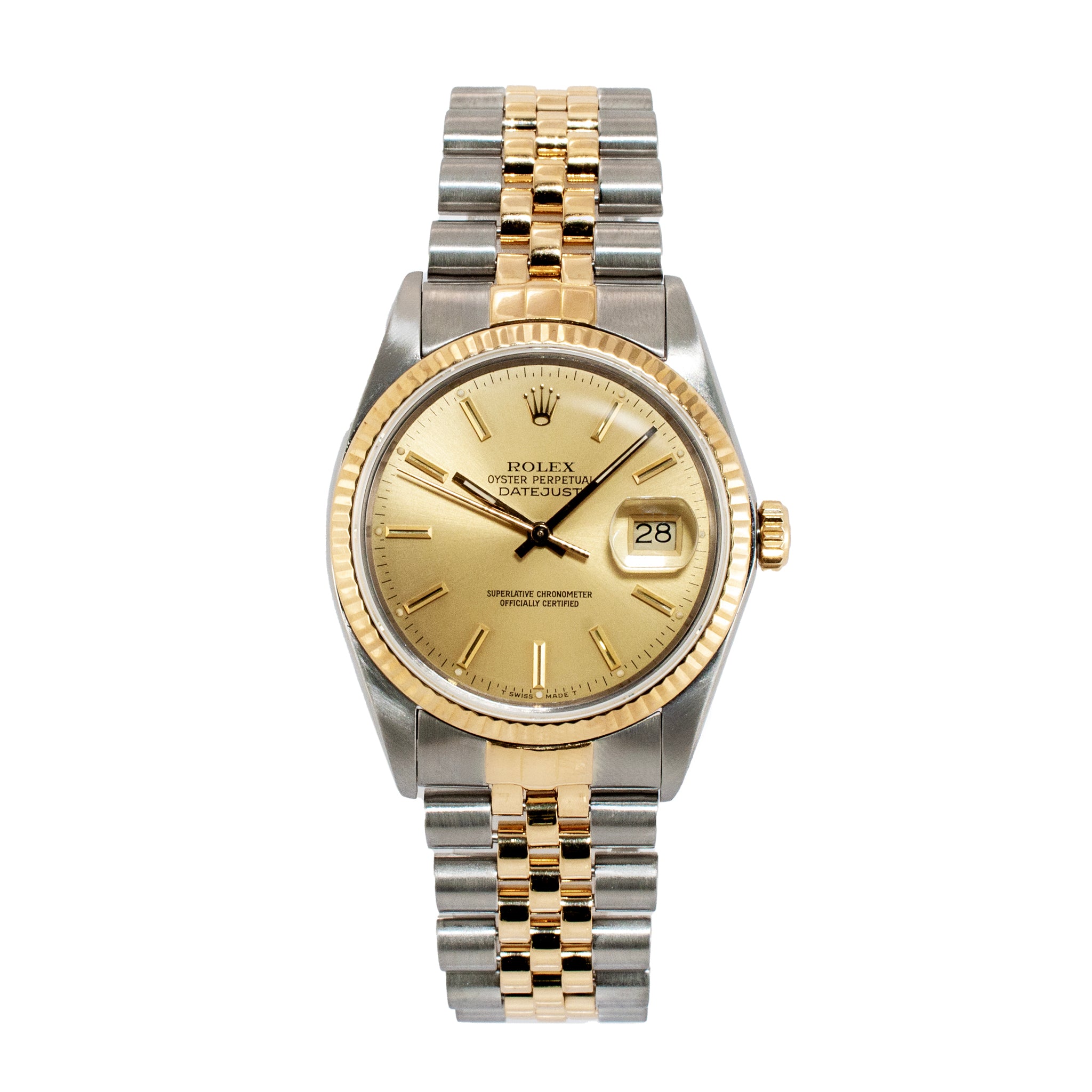 Rolex Datejust 36MM 16013 Gold Dial Jubilee Fluted 18K Yellow Gold Steel Watch