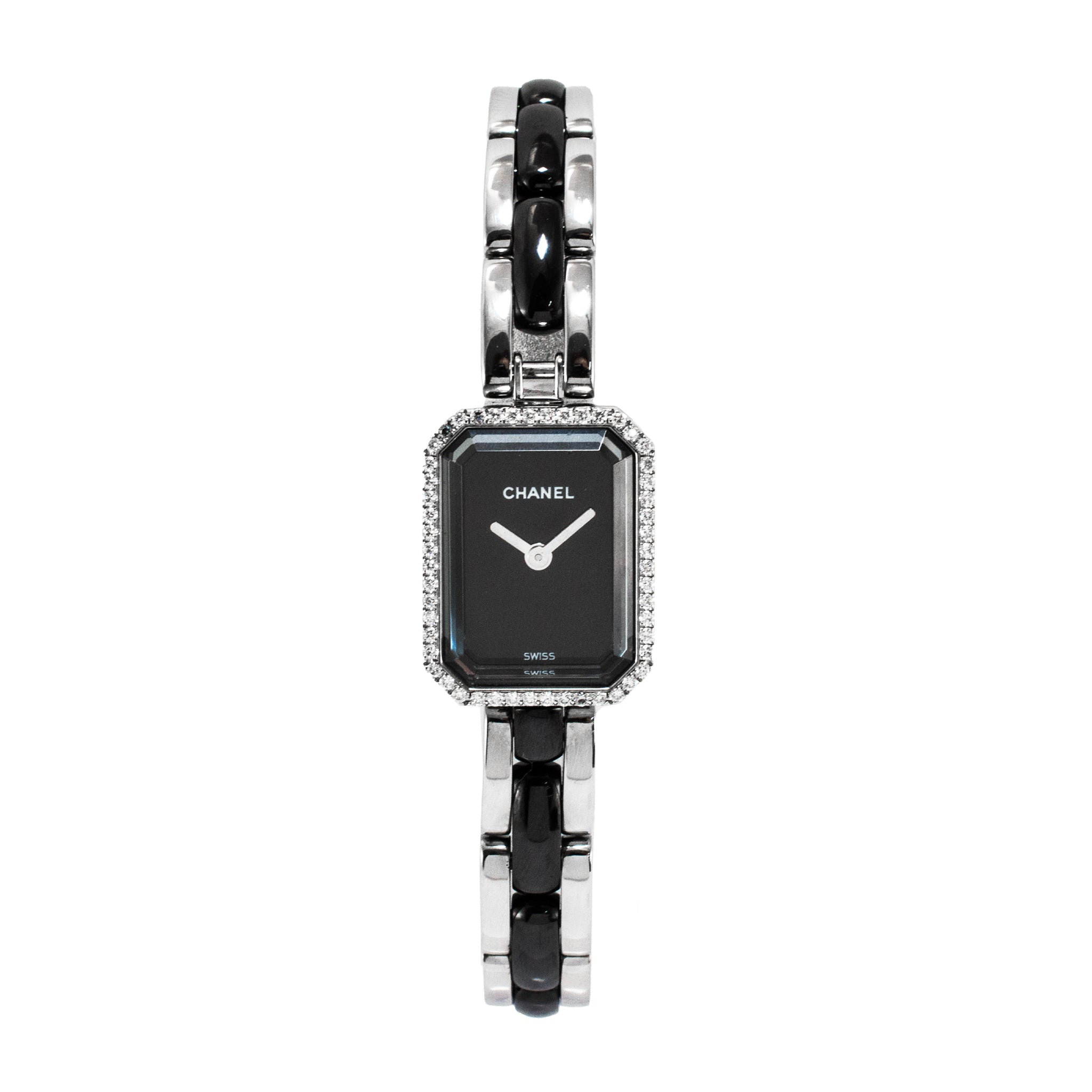 Chanel Premiere 19.7mm Ceramic H2163 Diamond Bezel Black Ceramic and Steel Watch