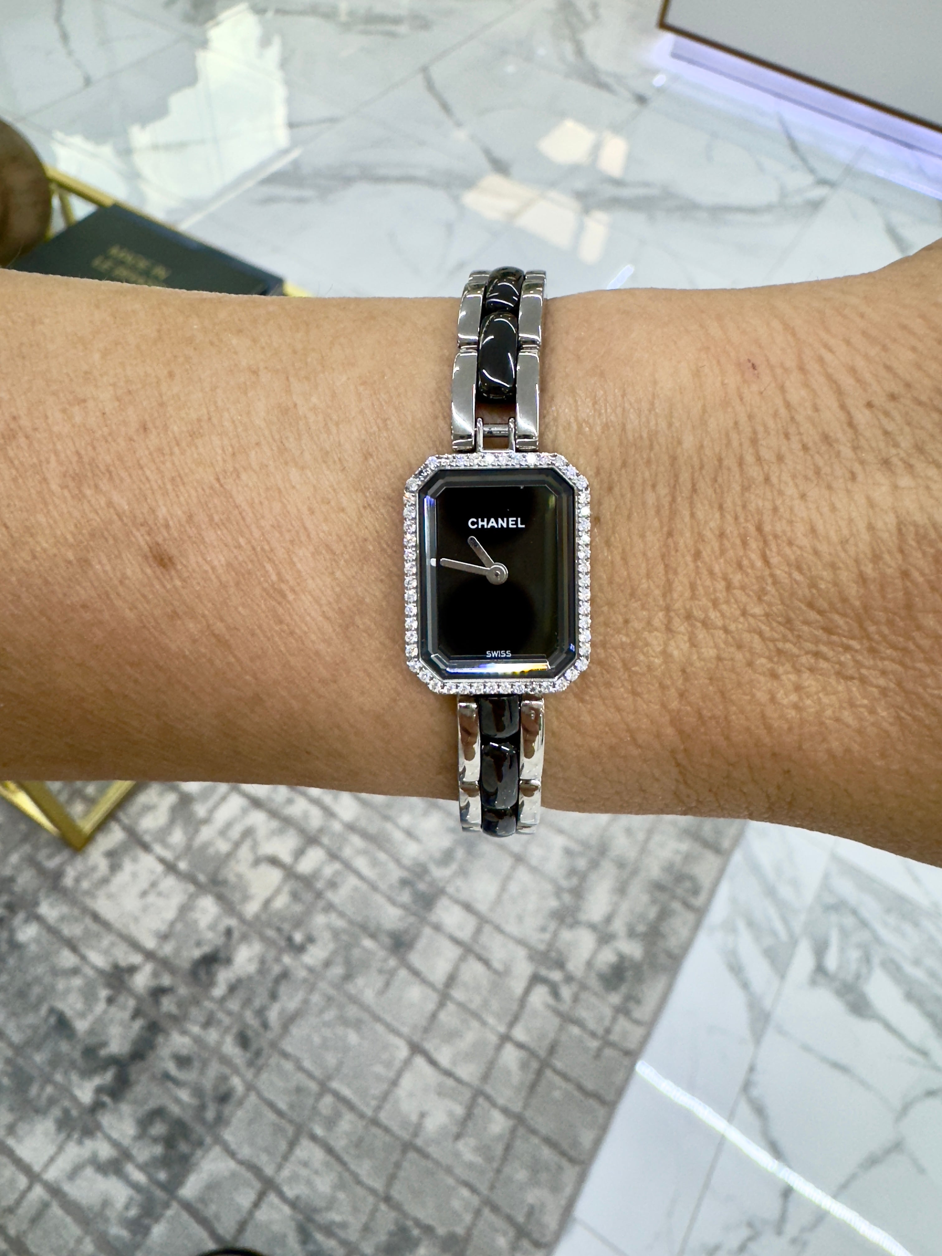 Chanel Premiere 19.7mm Ceramic H2163 Diamond Bezel Black Ceramic and Steel Watch