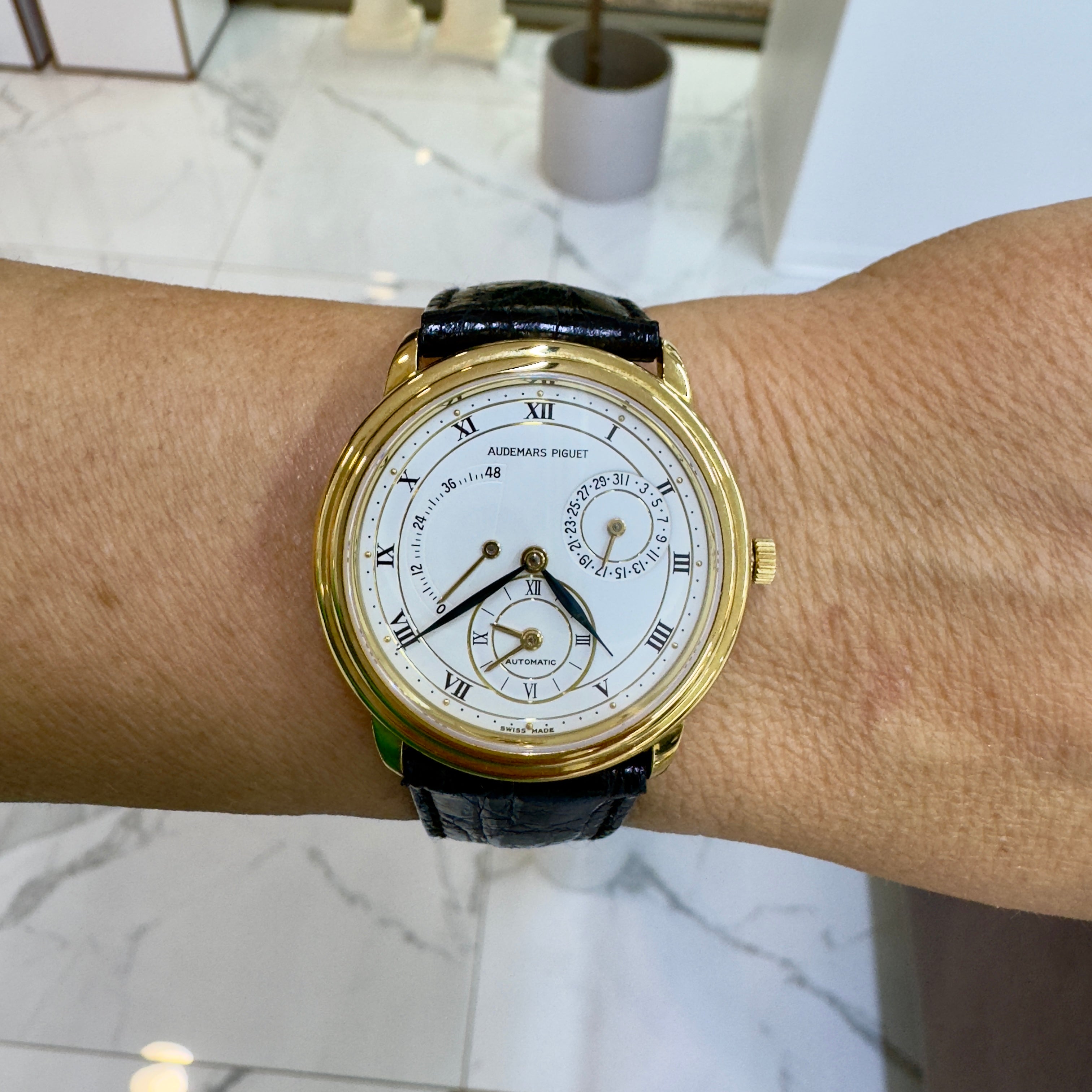 Vintage Audemars Piguet Dual Time 36MM 25685BA 18K Gold Calendar Automatic Watch